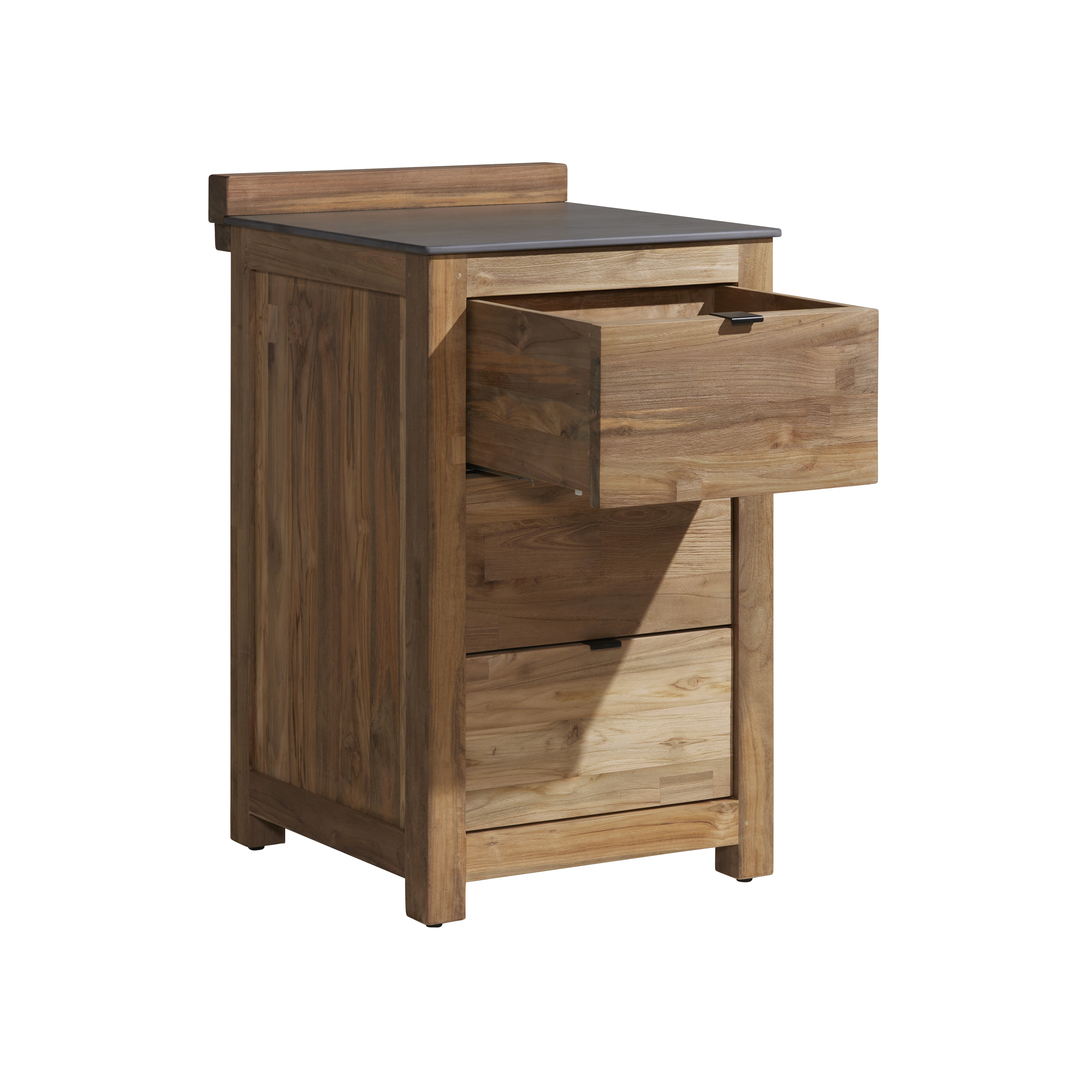 Grenada Reclaimed Teak Wood Garden 3 Drawer Grill Table, Natural Brushed