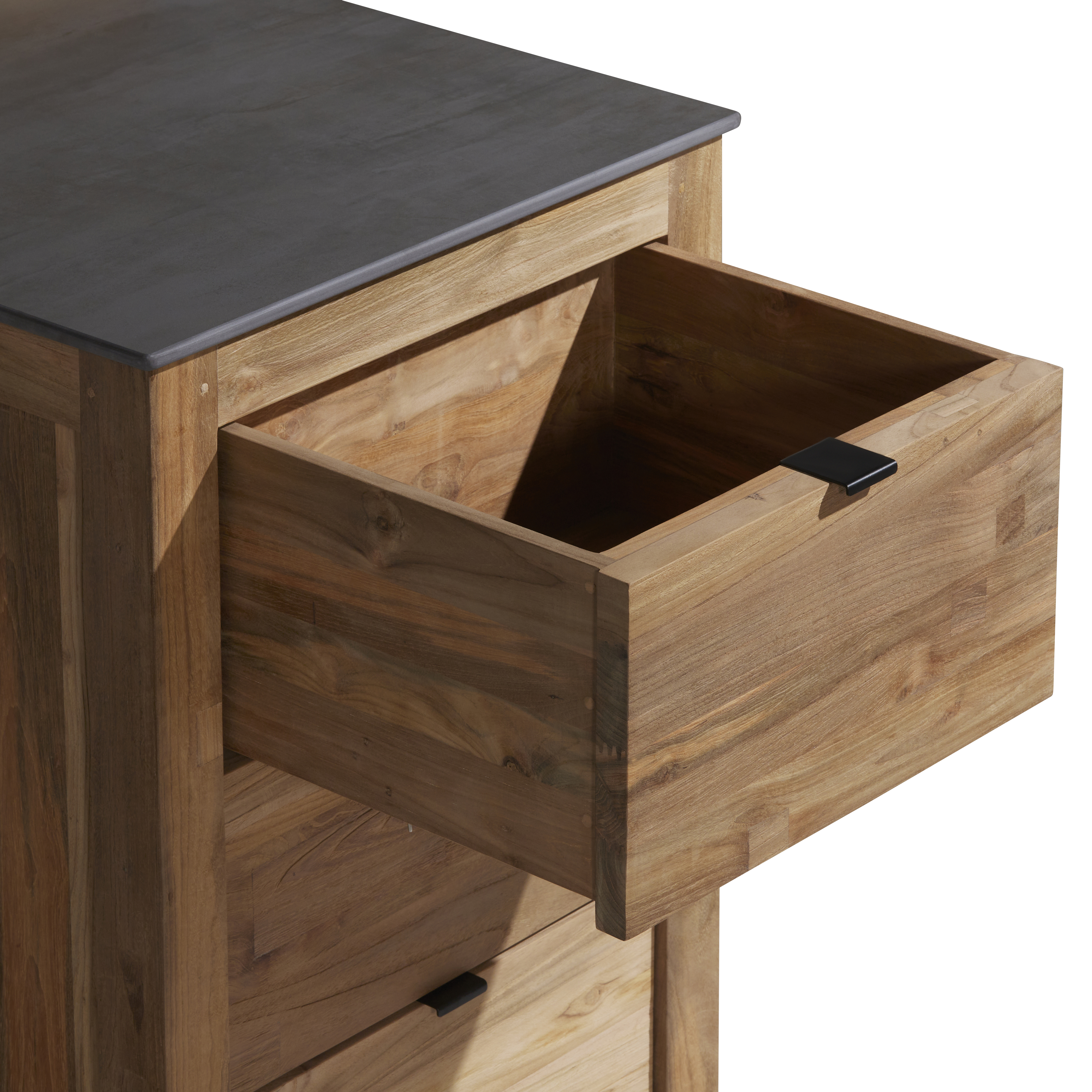 Grenada Reclaimed Teak Wood Garden 3 Drawer Grill Table, Natural Brushed