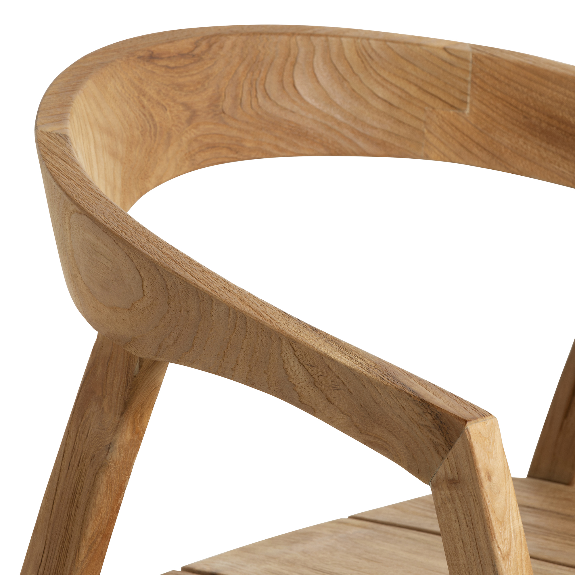 Grenada Natural Brown Teak Wood Open Back Dining Chair With Arms, Natural Brushed