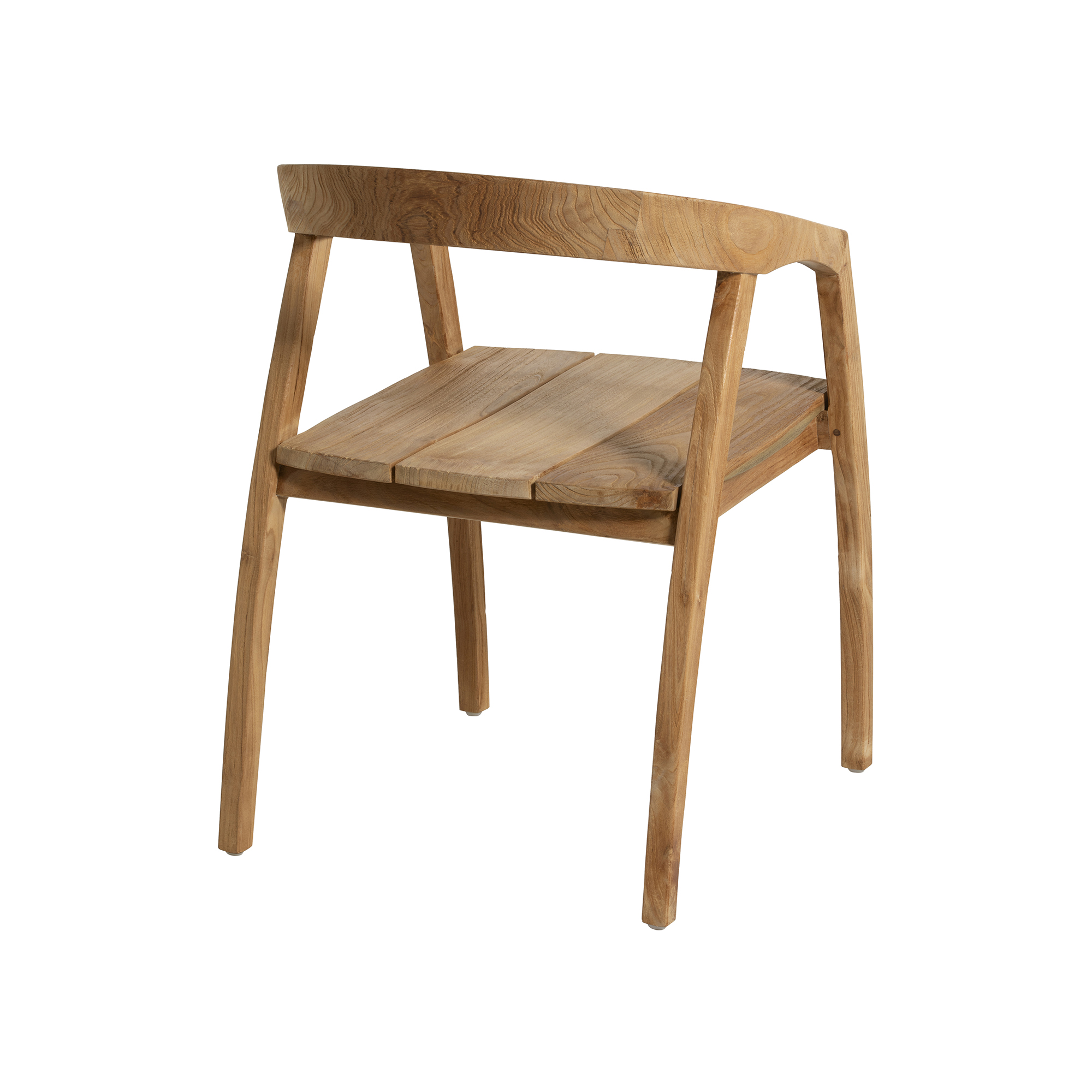 Grenada Natural Brown Teak Wood Open Back Dining Chair With Arms, Natural Brushed