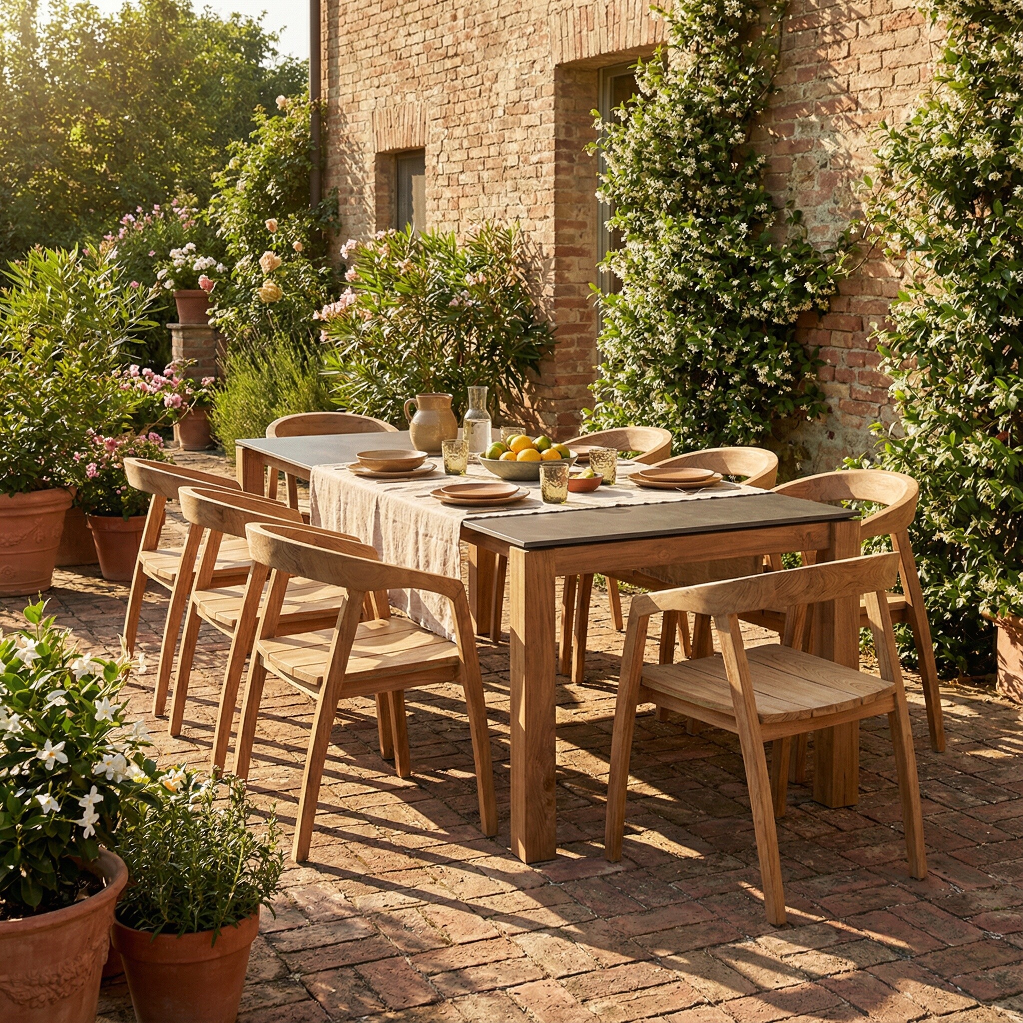 Grenada Natural Brown Teak Wood Open Back Dining Chair With Arms, Natural Brushed