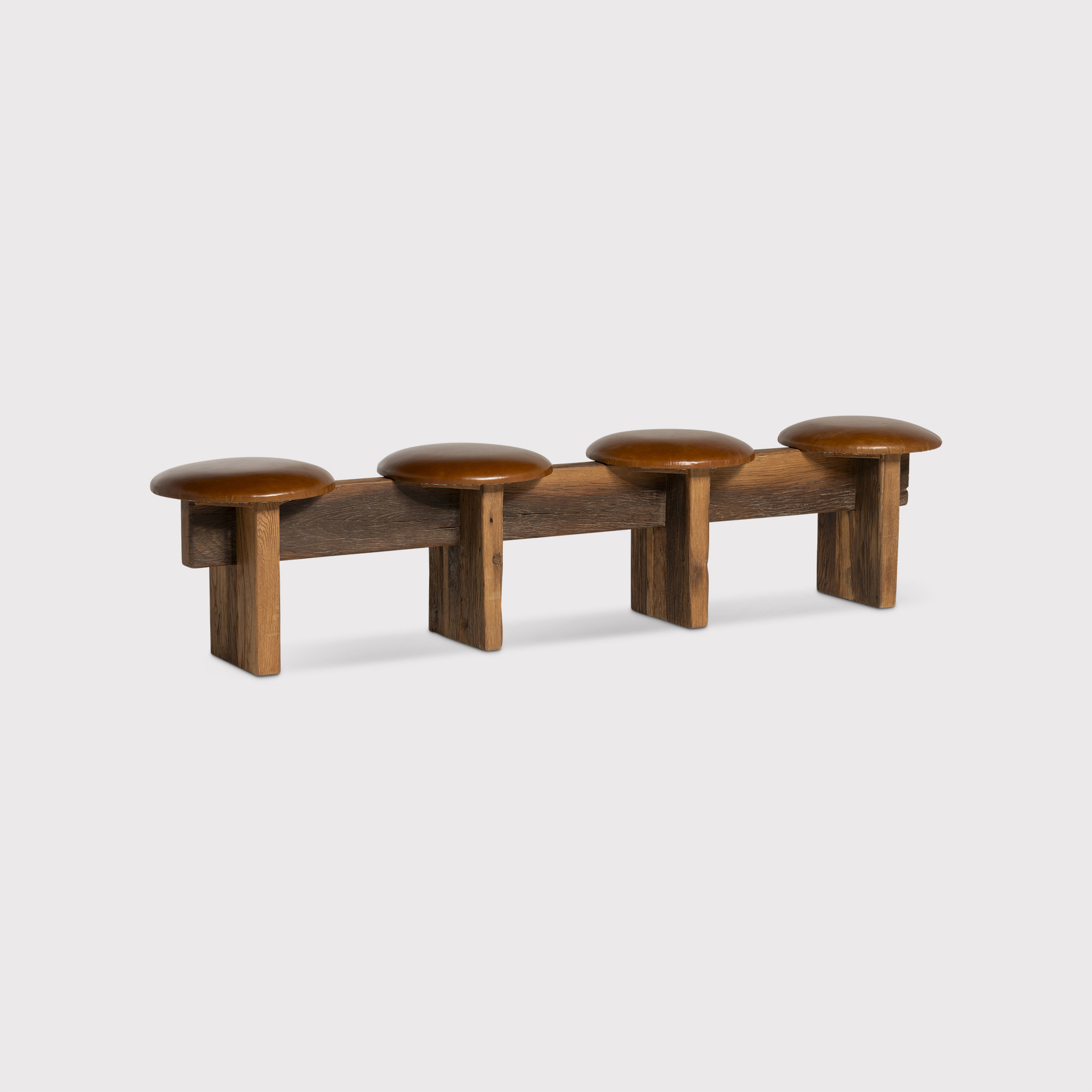 Wyre Long Bench - 100% Reclaimed Oak + Leather