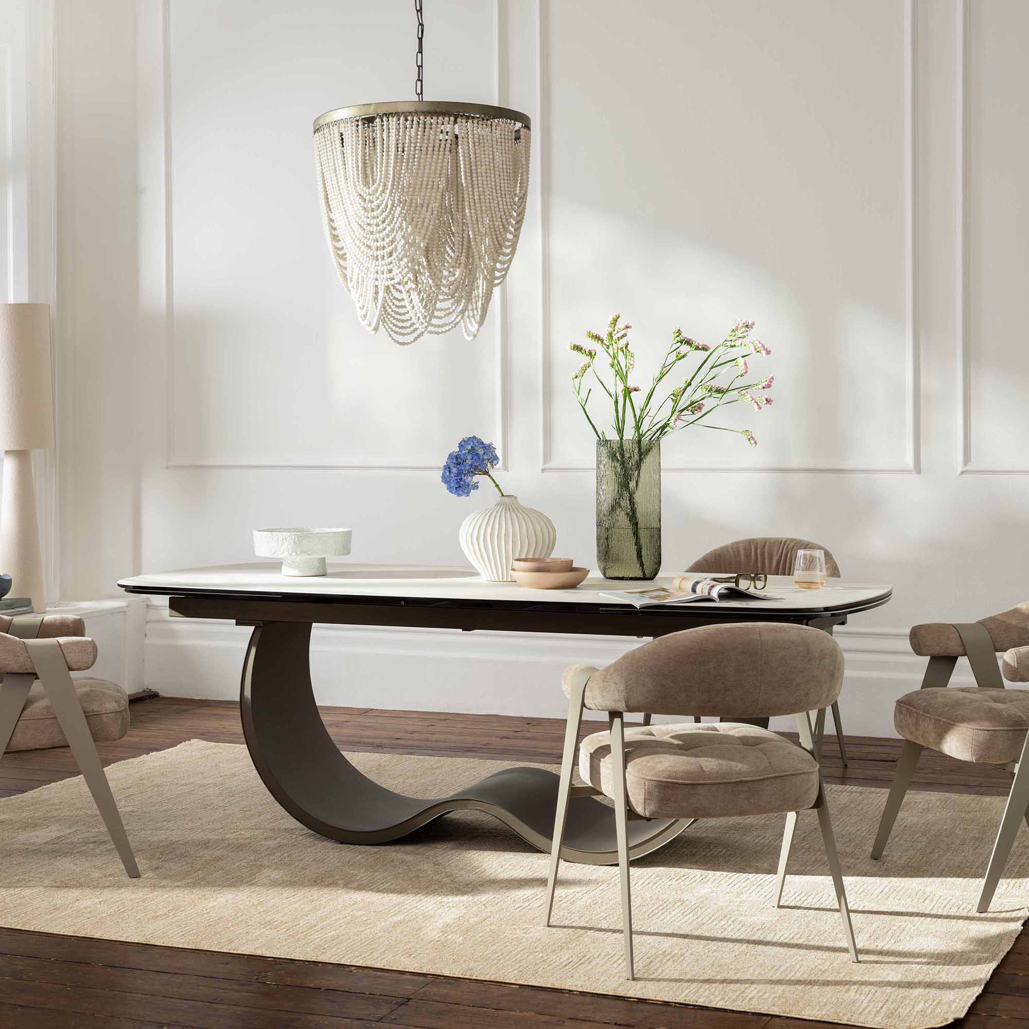 Corvus Neutral Ceramic Extending Dining Table, Seats 8-12