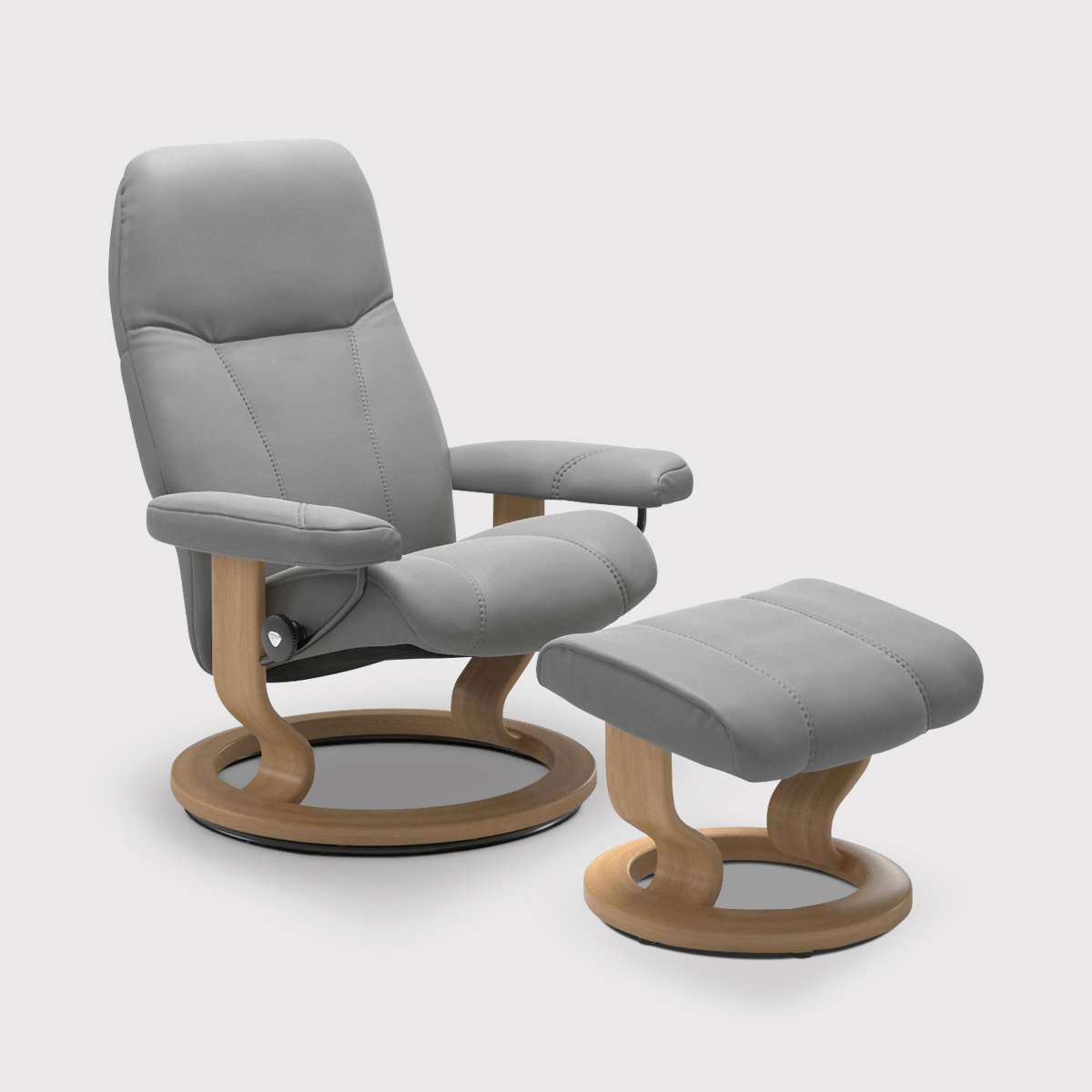 Consul Medium Classic Grey Batick Leather Recliner Chair and Footstool