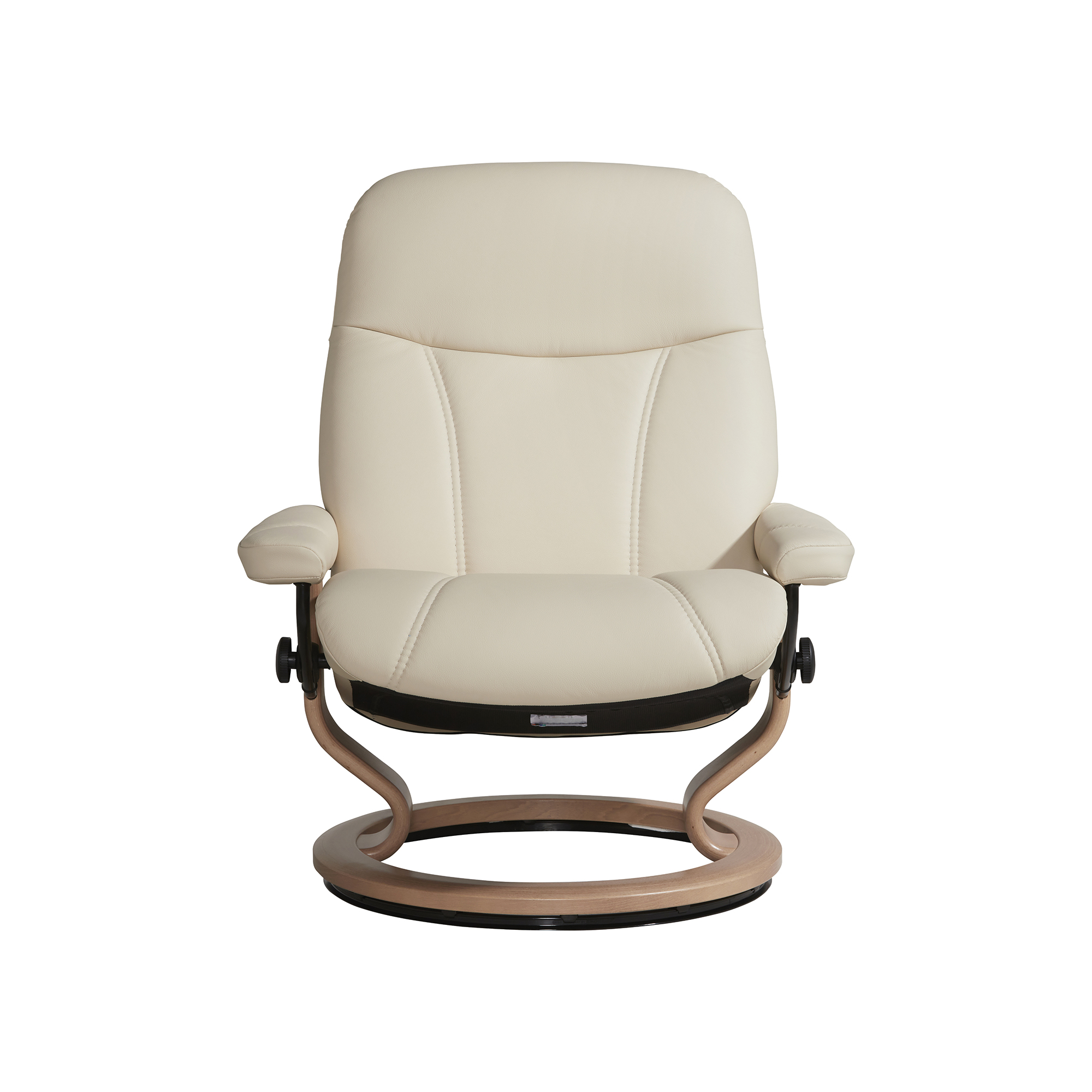 Consul Large Classic Cream Batick Leather Recliner Chair and Footstool, Classic Base Batick Cream and Oak