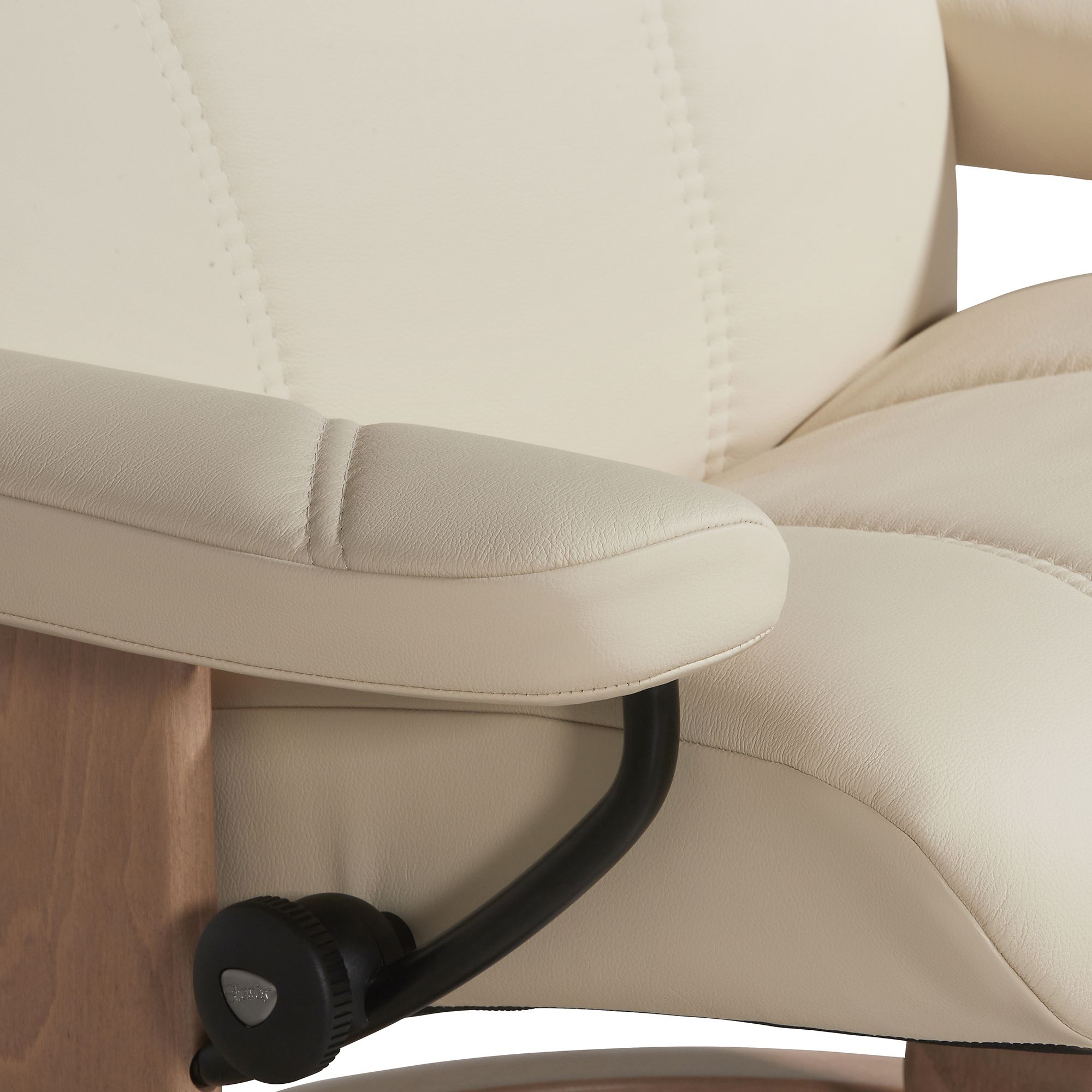 Consul Large Classic Cream Batick Leather Recliner Chair and Footstool, Classic Base Batick Cream and Oak