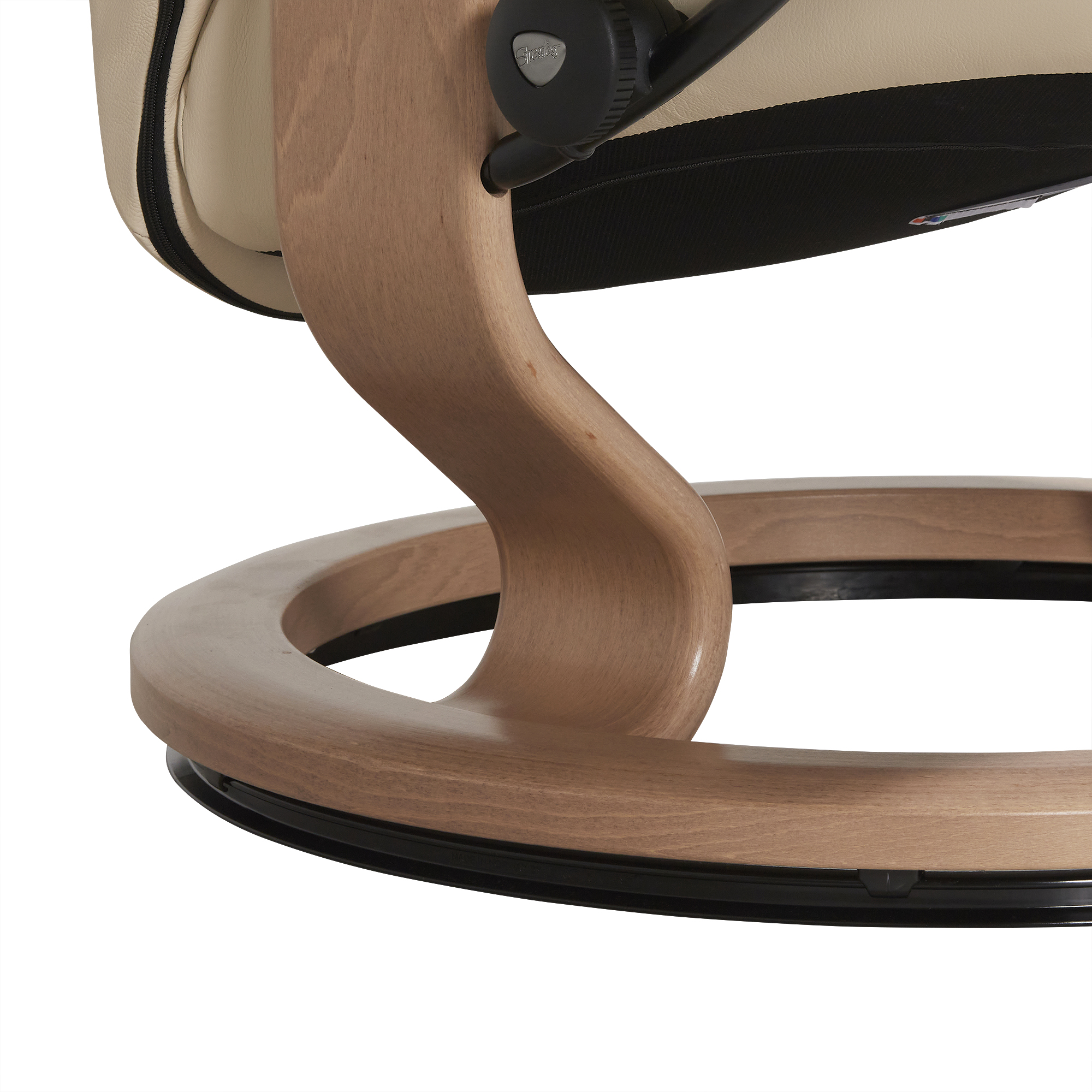 Consul Large Classic Cream Batick Leather Recliner Chair and Footstool, Classic Base Batick Cream and Oak