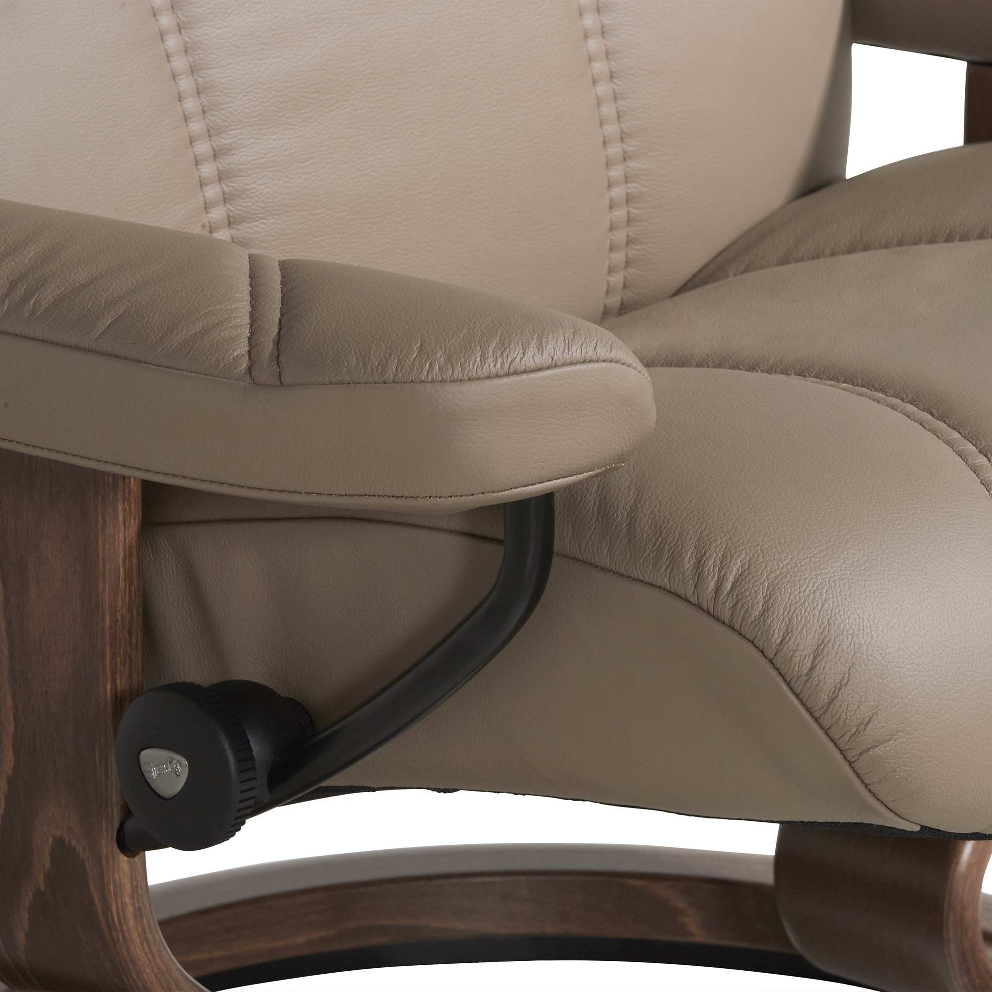 Consul Large Classic Brown Batick Leather Recliner Chair and Footstool, Batick Mole And Walnut Brown