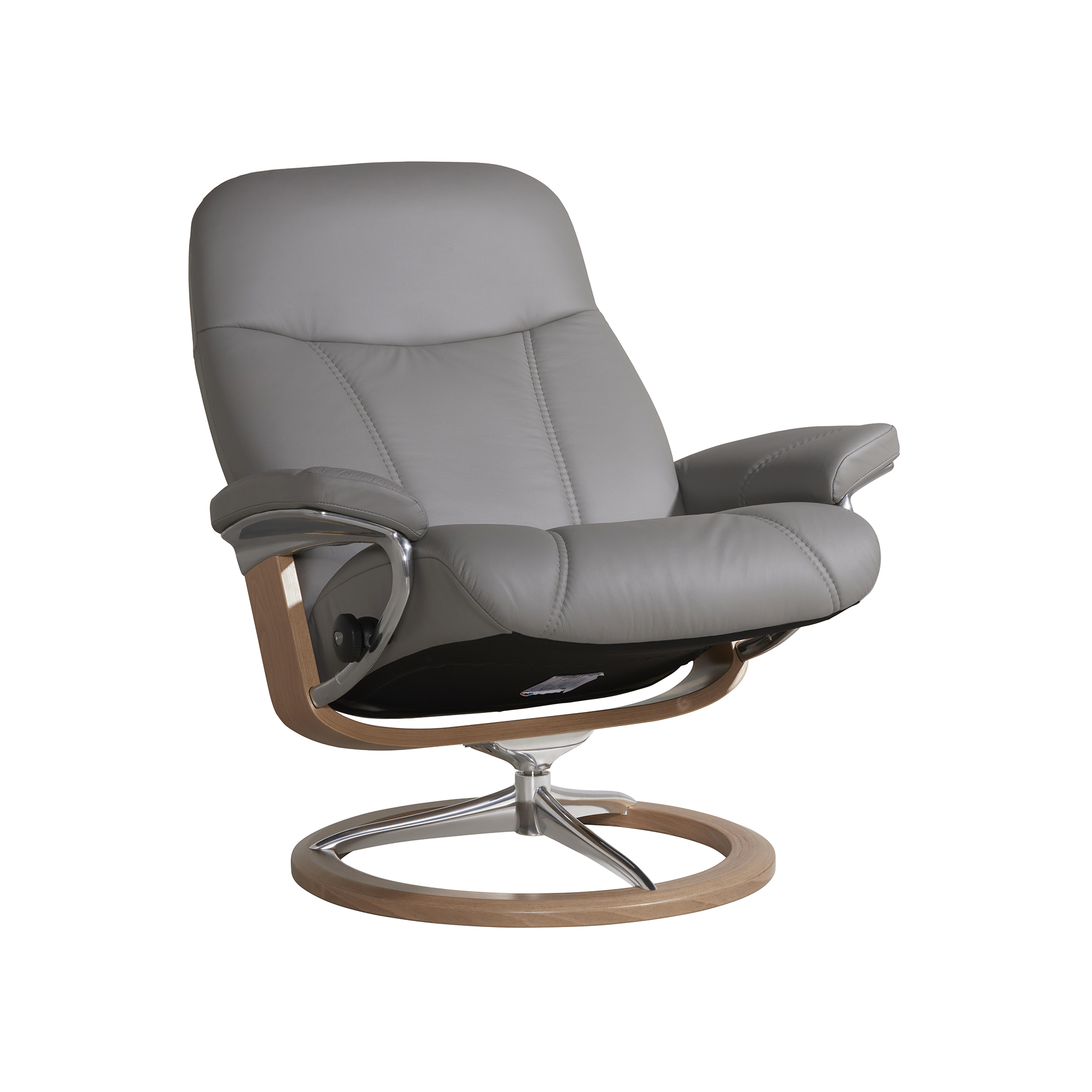 Consul Large Signature Grey Batick Leather Recliner Chair and Footstool, Batick Wild Dove And Oak