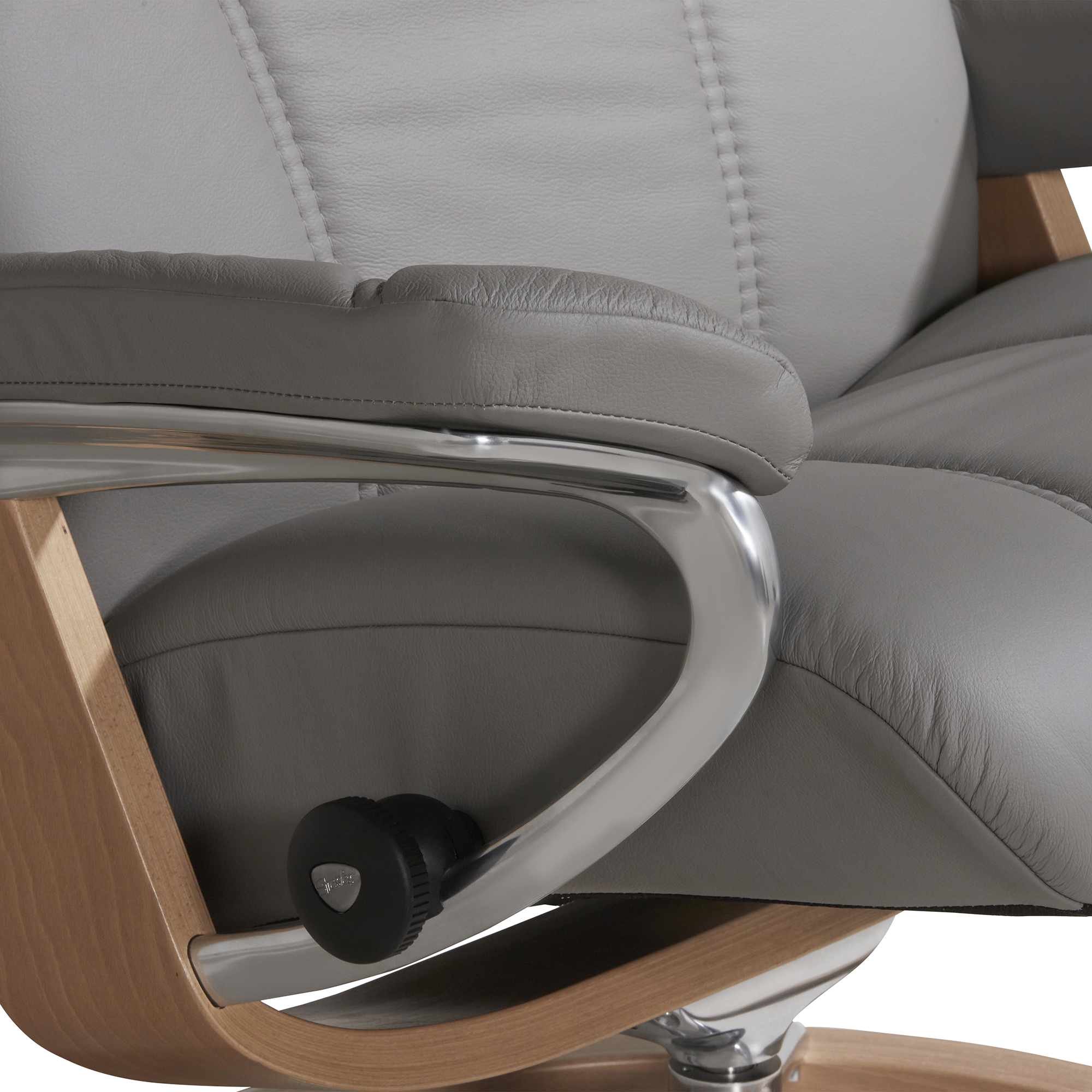 Consul Large Signature Grey Batick Leather Recliner Chair and Footstool, Batick Wild Dove And Oak