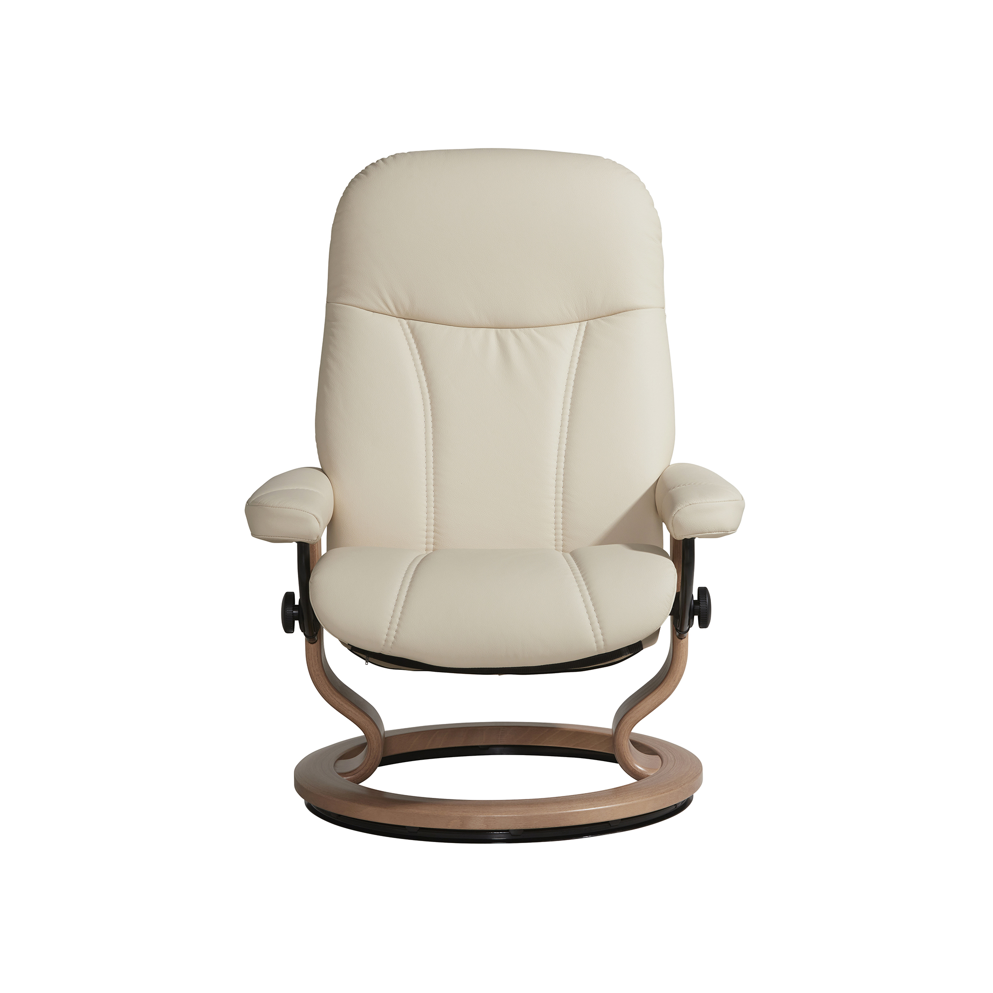 Consul Medium Classic Cream Batick Leather Recliner Chair and Footstool, Batick Cream And Oak
