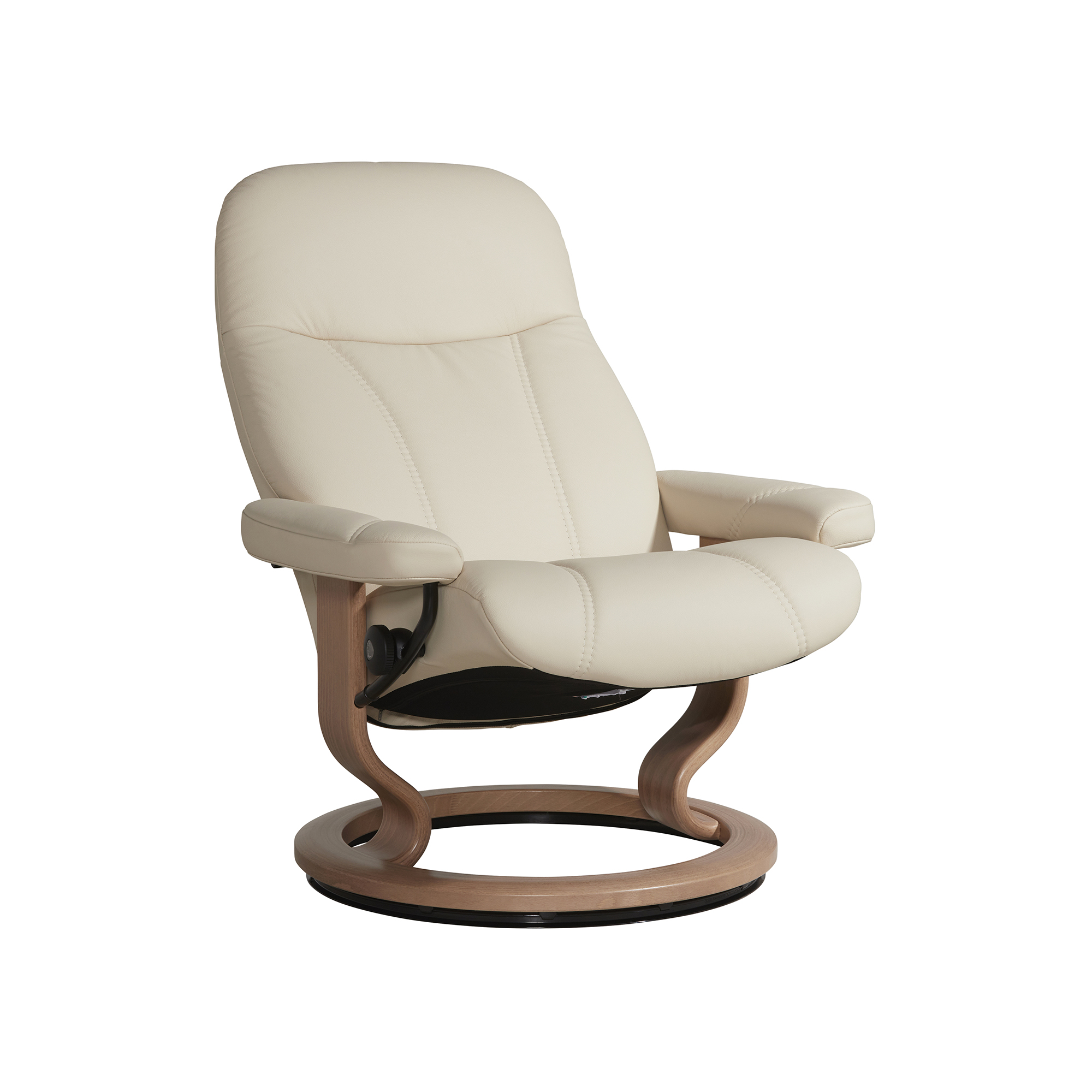 Consul Medium Classic Cream Batick Leather Recliner Chair and Footstool, Batick Cream And Oak