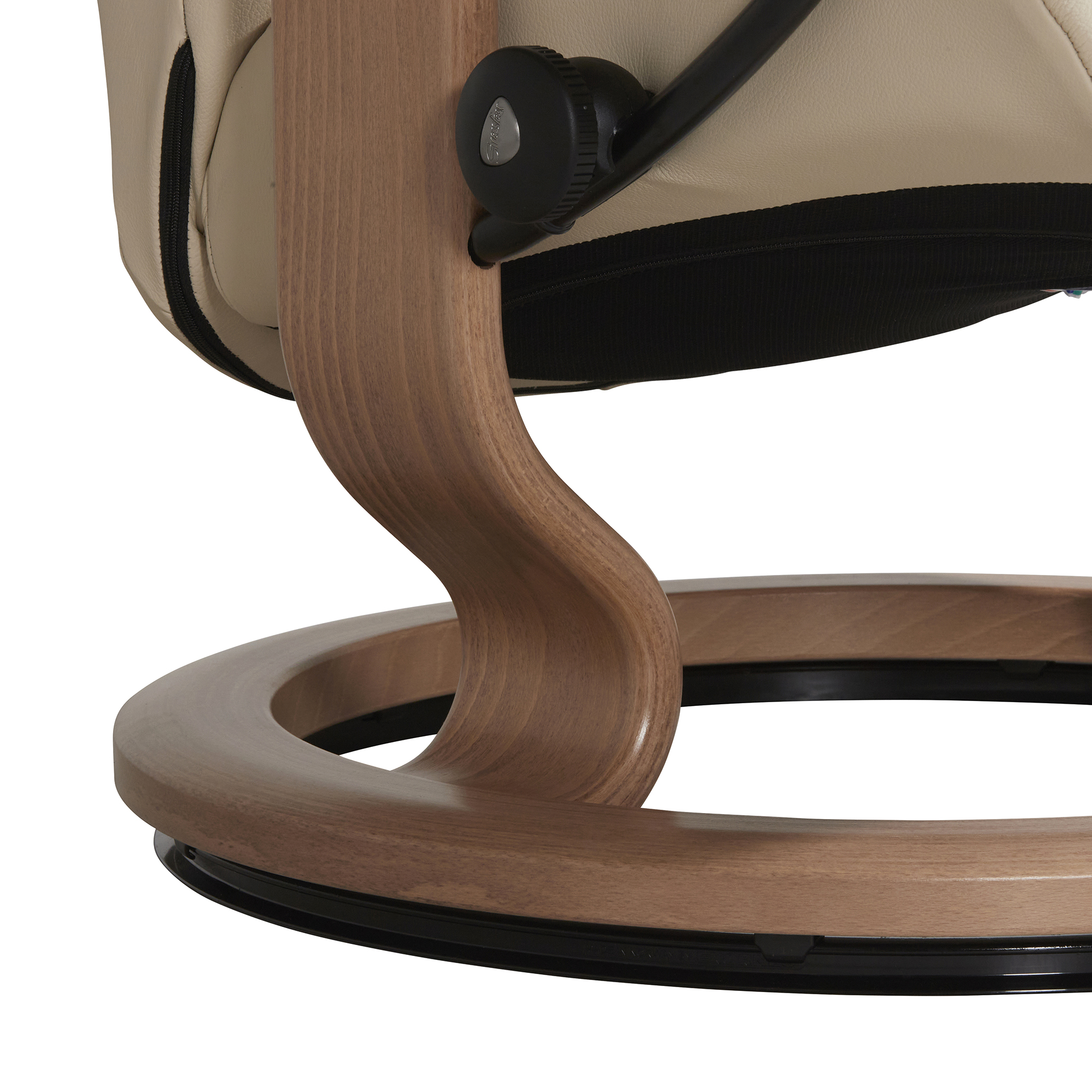 Consul Medium Classic Cream Batick Leather Recliner Chair and Footstool, Batick Cream And Oak