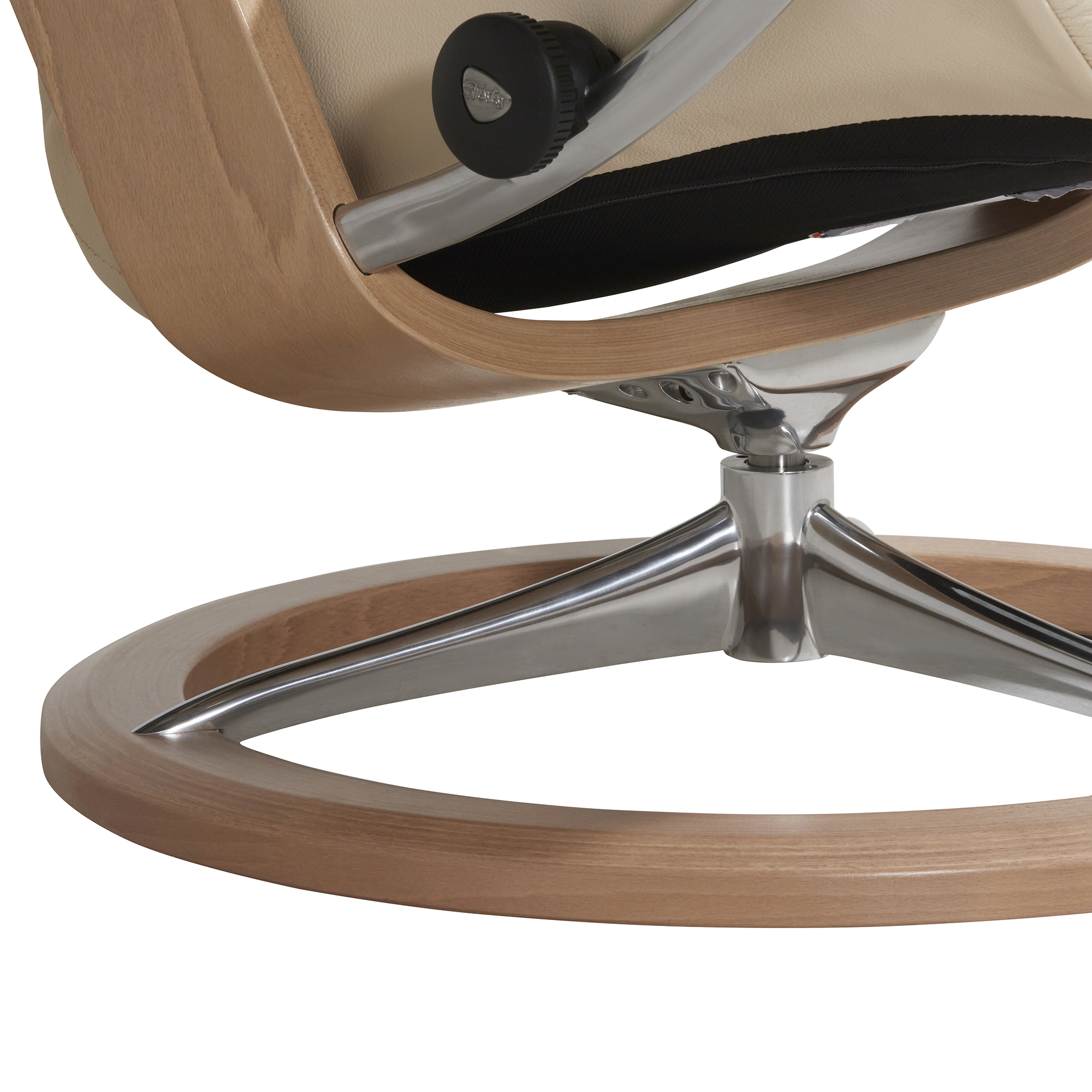 Consul Medium Signature Cream Batick Leather Recliner Chair and Footstool, Batick Cream And Oak