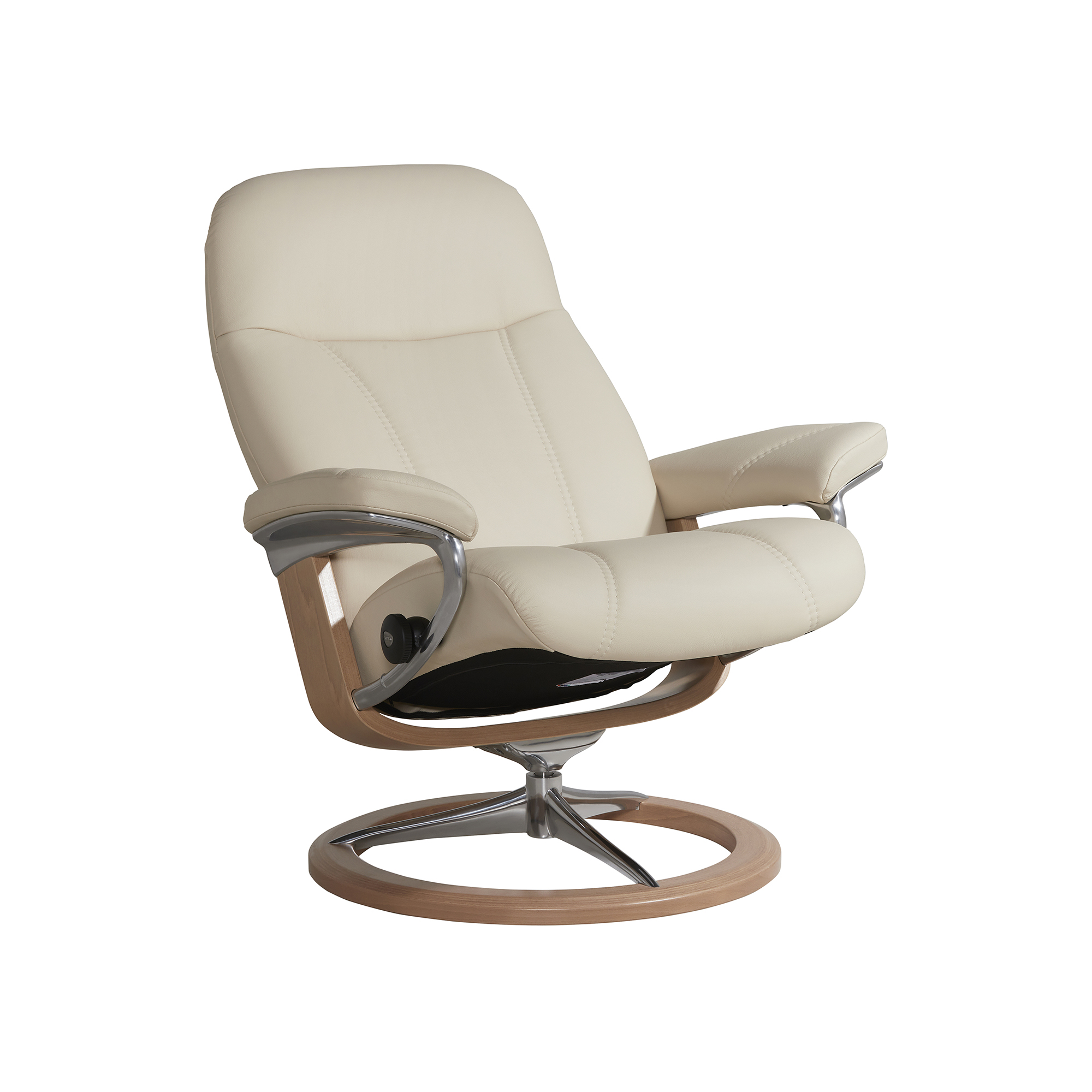 Consul Medium Signature Cream Batick Leather Recliner Chair and Footstool, Batick Cream And Oak