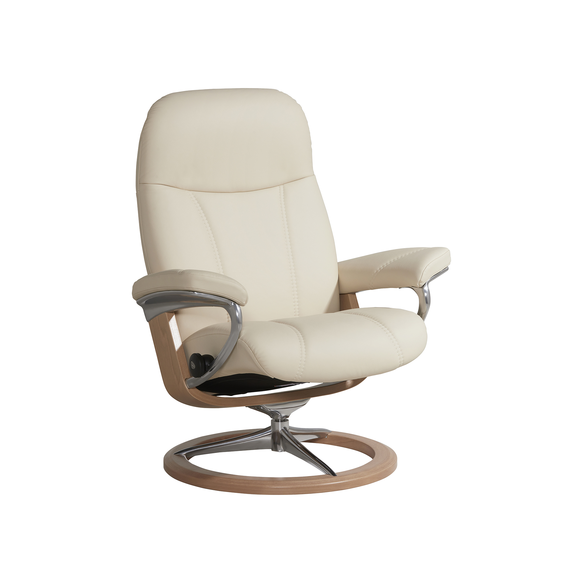 Consul Medium Signature Cream Batick Leather Recliner Chair and Footstool, Batick Cream And Oak