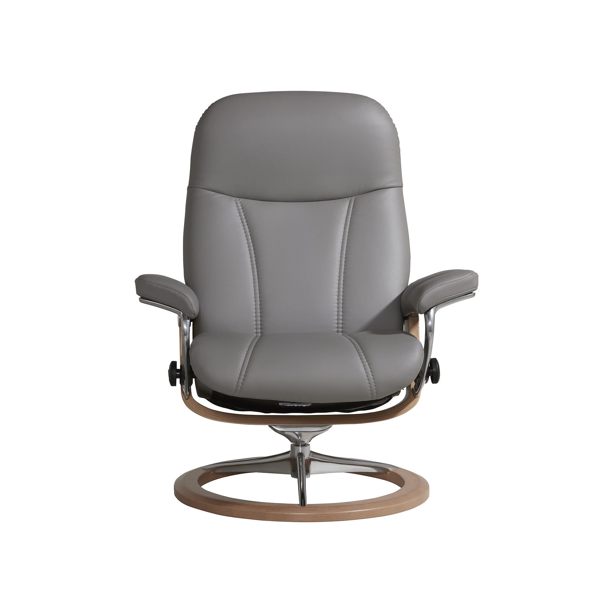 Consul Medium Signature Grey Batick Leather Recliner Chair and Footstool, Batick Wild Dove Grey And Oak