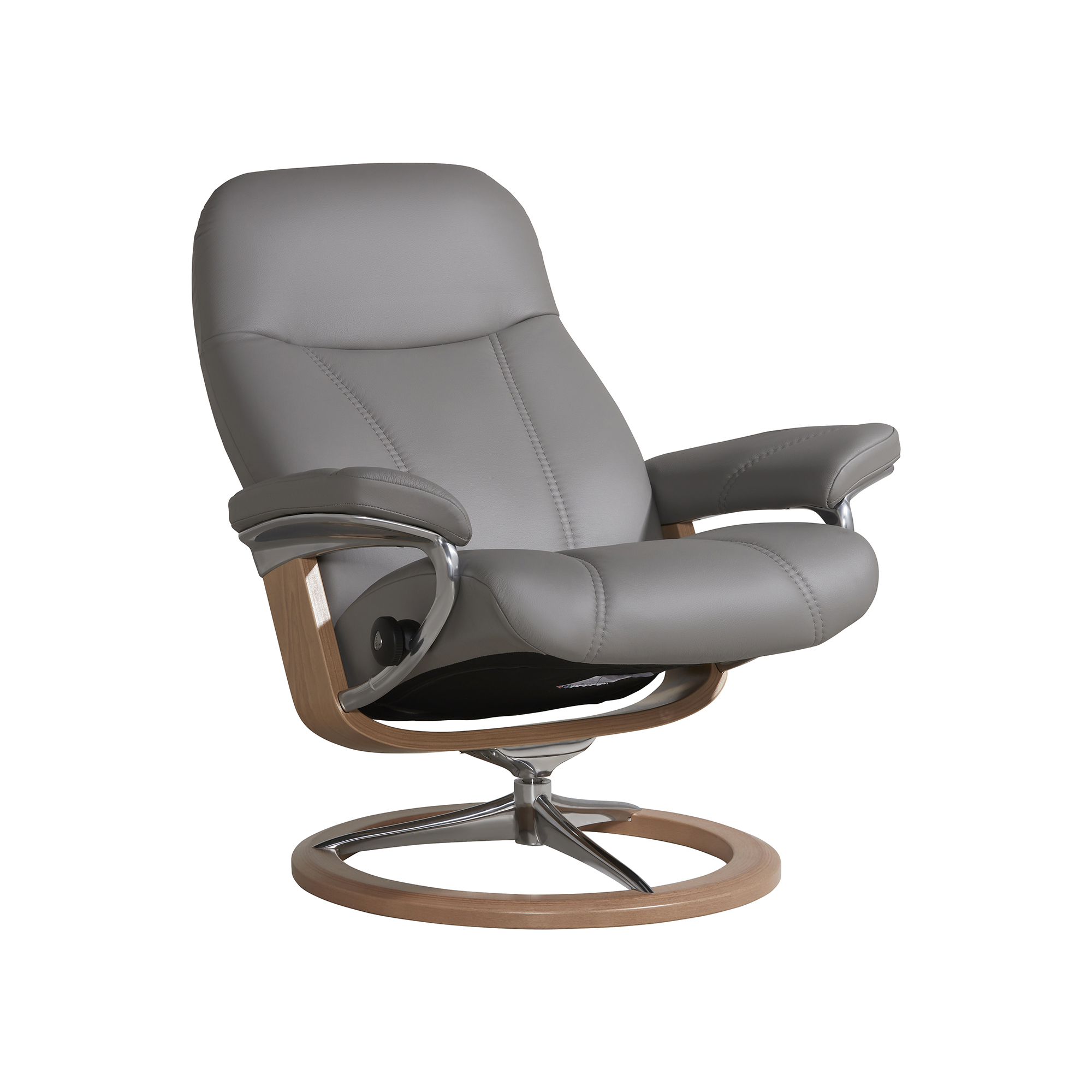 Consul Medium Signature Grey Batick Leather Recliner Chair and Footstool, Batick Wild Dove Grey And Oak