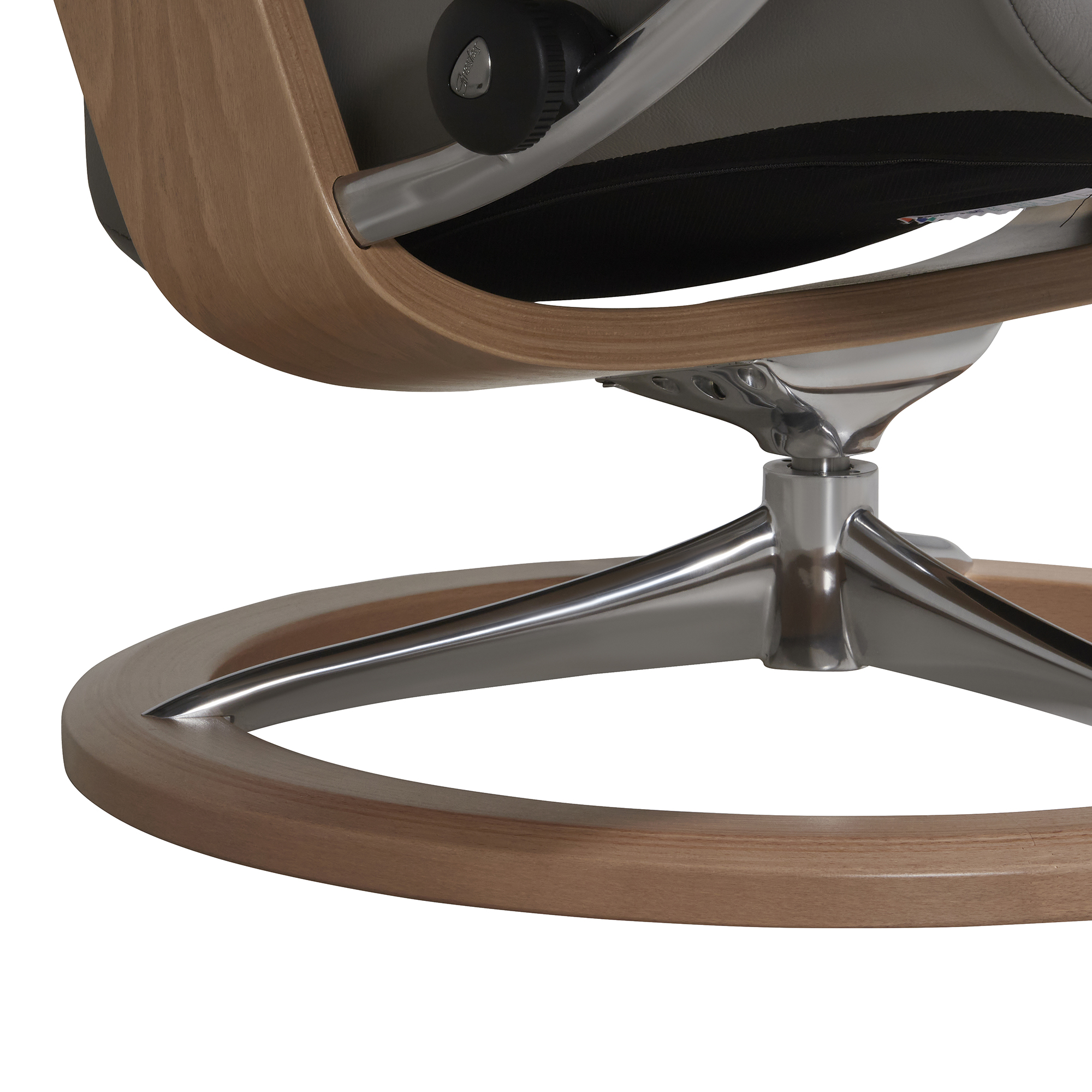 Consul Medium Signature Grey Batick Leather Recliner Chair and Footstool, Batick Wild Dove Grey And Oak