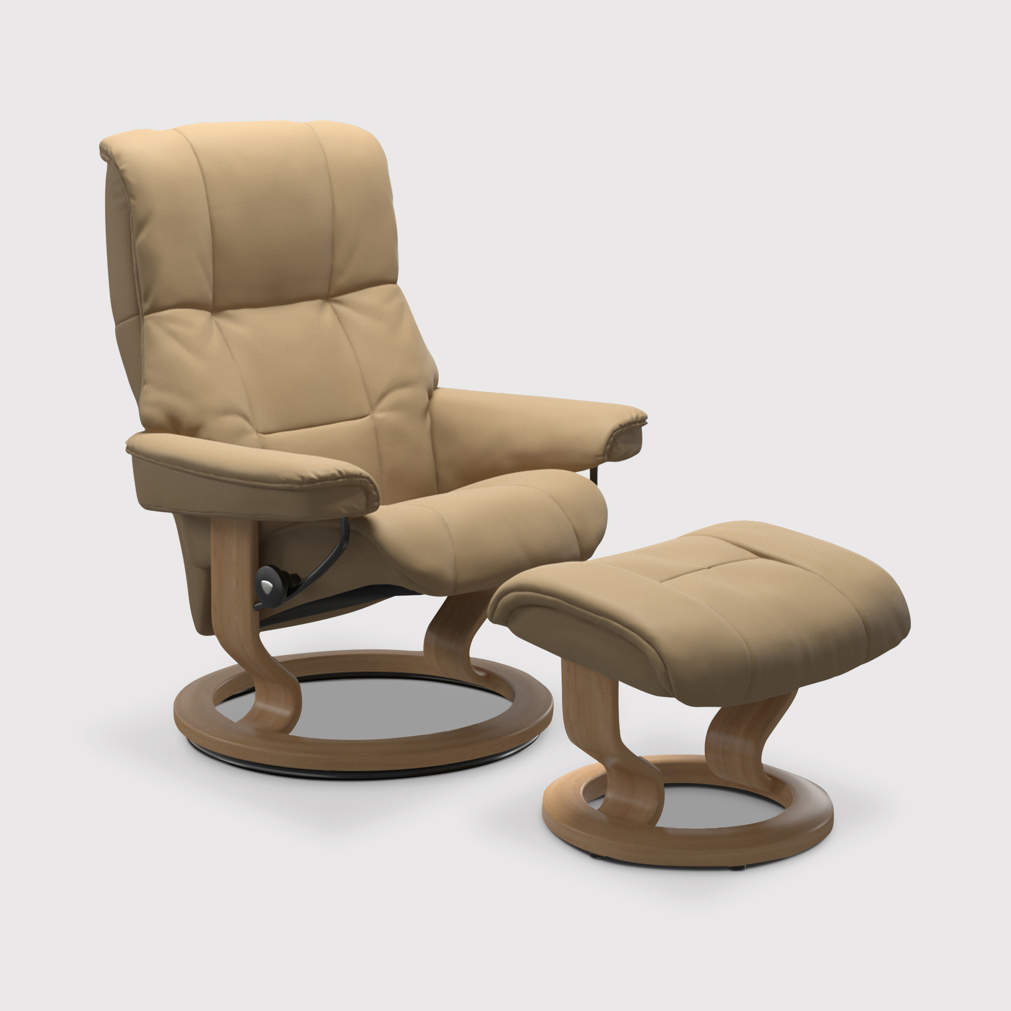 Mayfair Medium Leather Recliner Chair and Footstool with Classic Base
