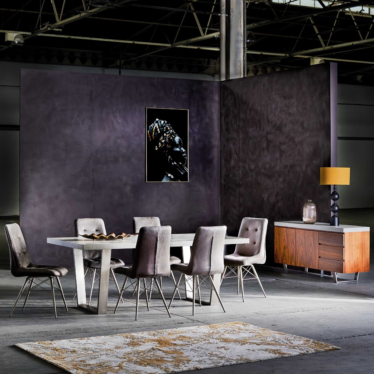 Halmstad Concrete Effect 135cm Dining Table, Seats 4, Concrete Look Finish and Stainless Steel Legs