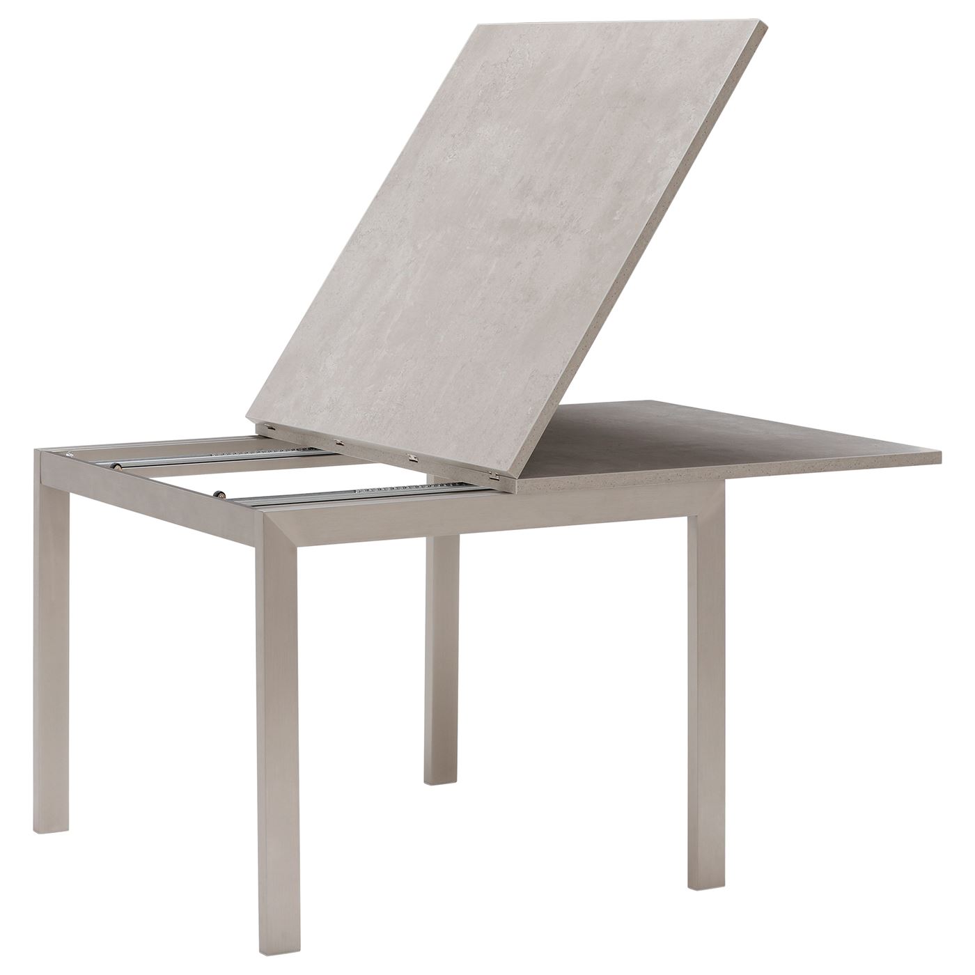 Halmstad Concrete Effect 90-180cm Flip Top Extending Dining Table, Concrete Look Finish and Stainless Steel Legs