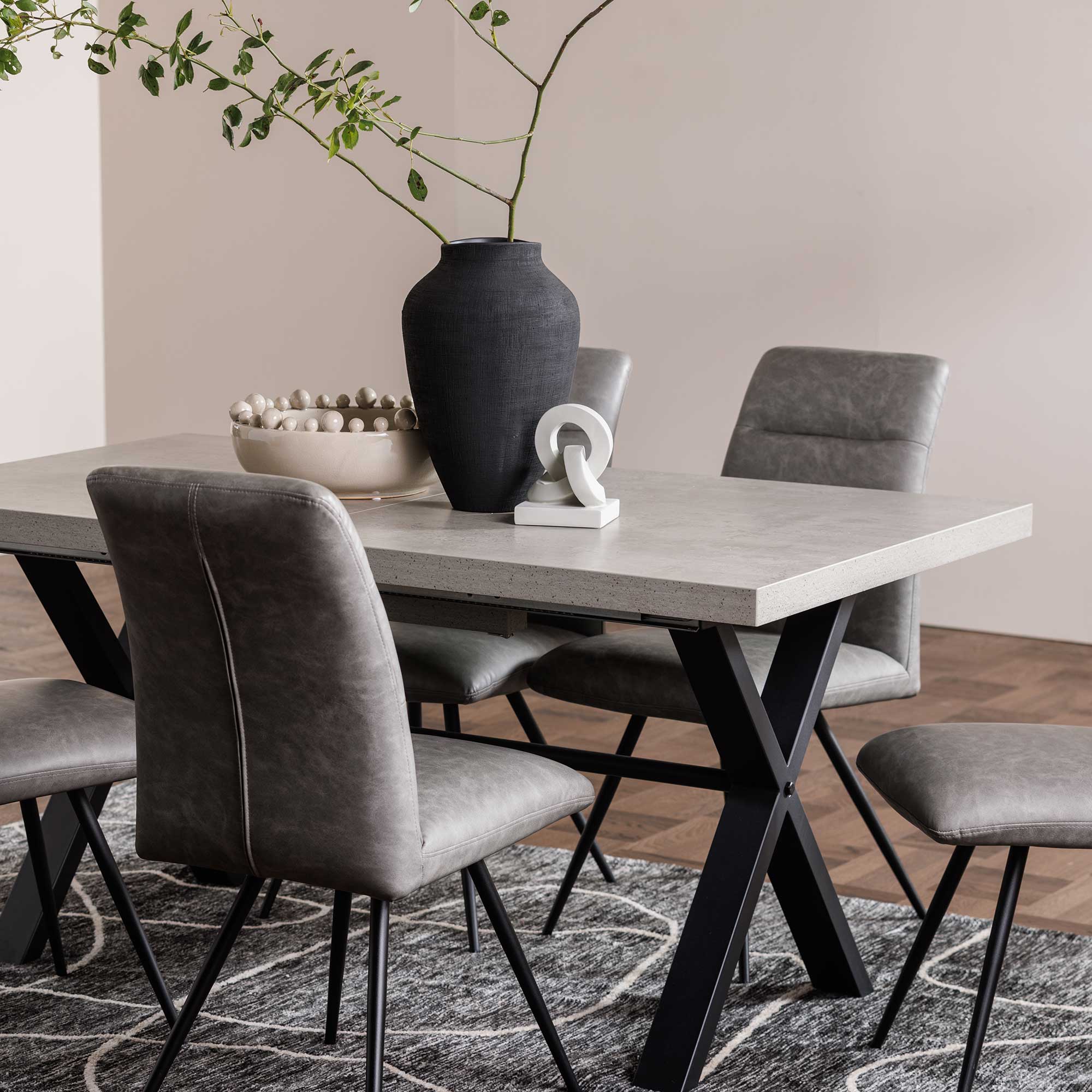 Kalmer 160cm-220cm Concrete Effect Extending Dining Table, Seats 6-8