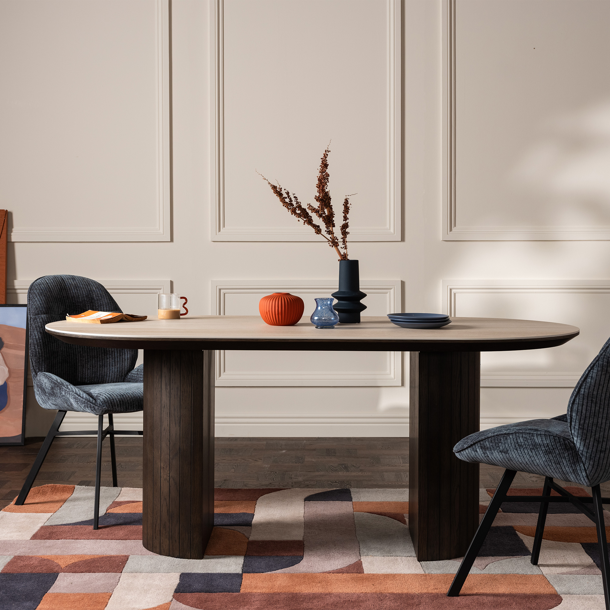 Kita Dark Brown Wood Dining Table 180cm with Ceramic Top