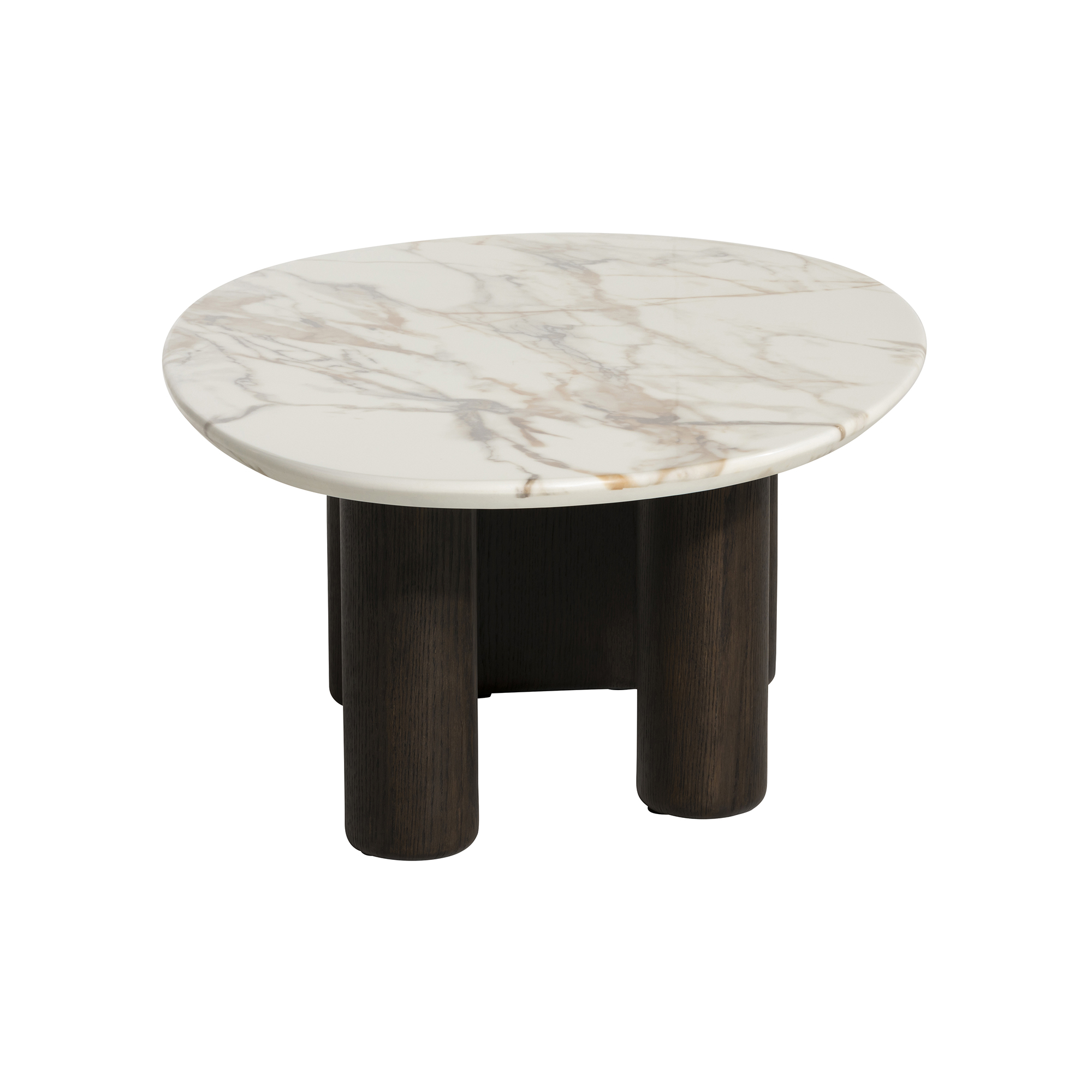 Nord Marble Effect Coffee Table, Engineered Wood White Oak Veneer Leg With Brown Finish