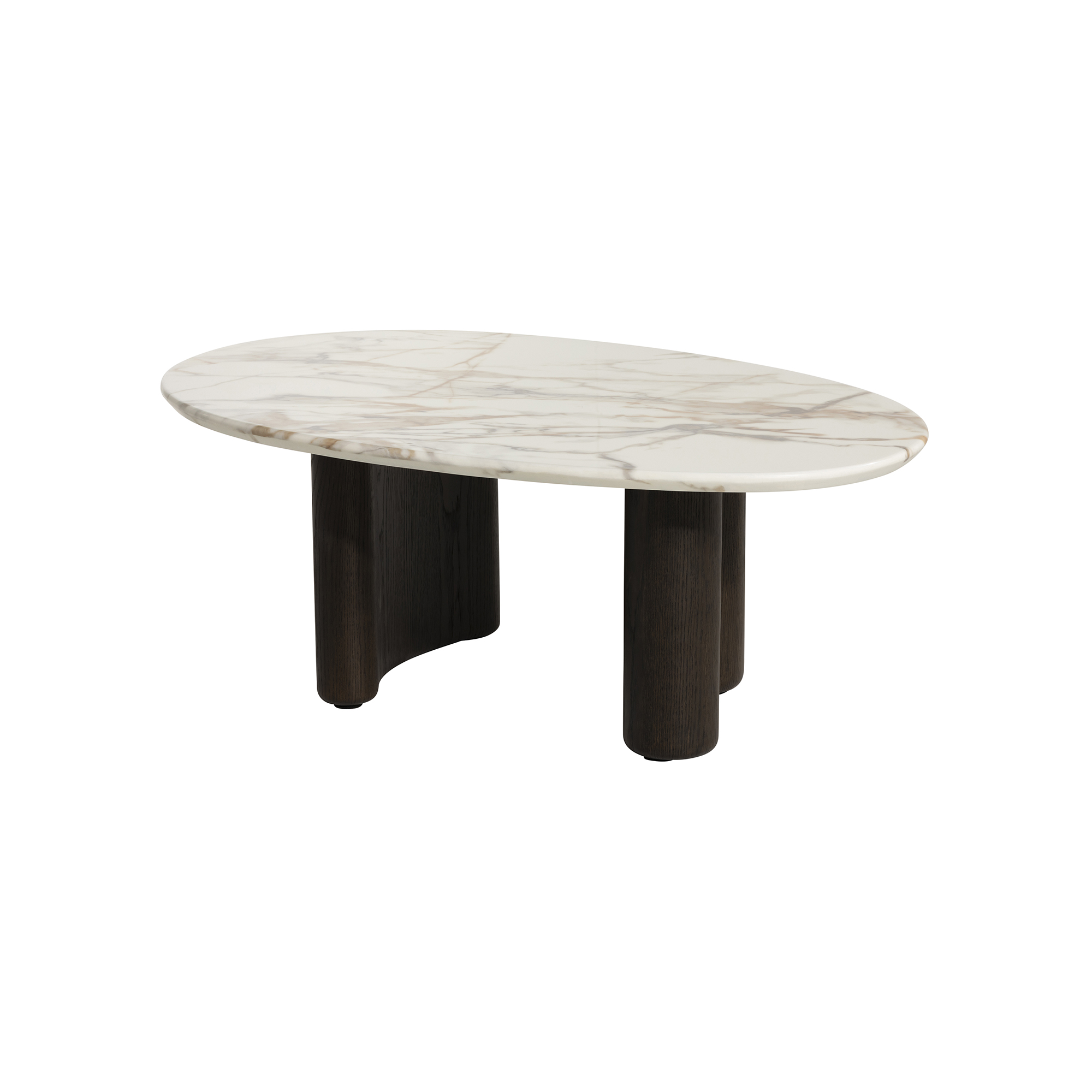 Nord Marble Effect Coffee Table, Engineered Wood White Oak Veneer Leg With Brown Finish