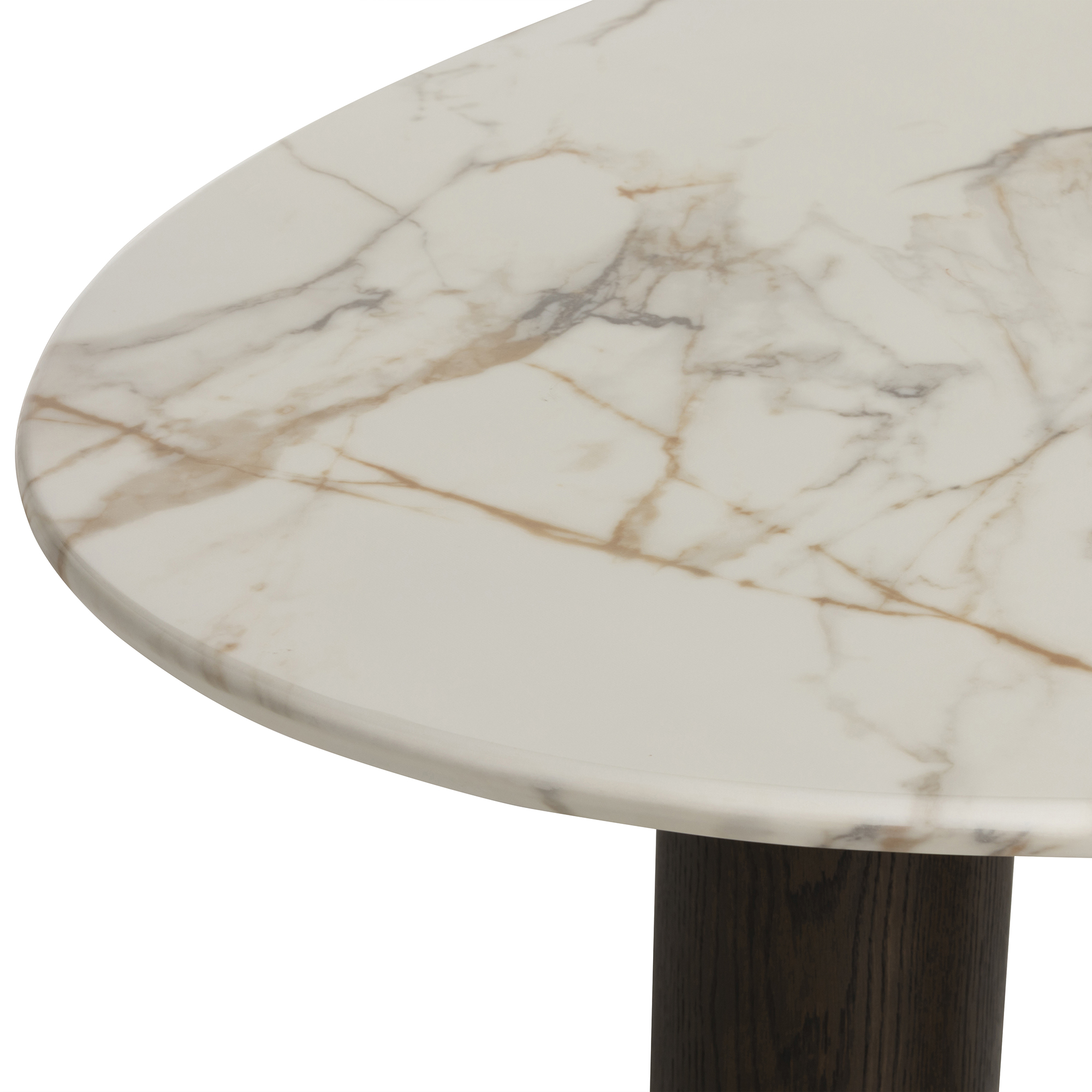 Nord Marble Effect Dining Table, Engineered Wood White Oak Veneer Leg With Brown Finish