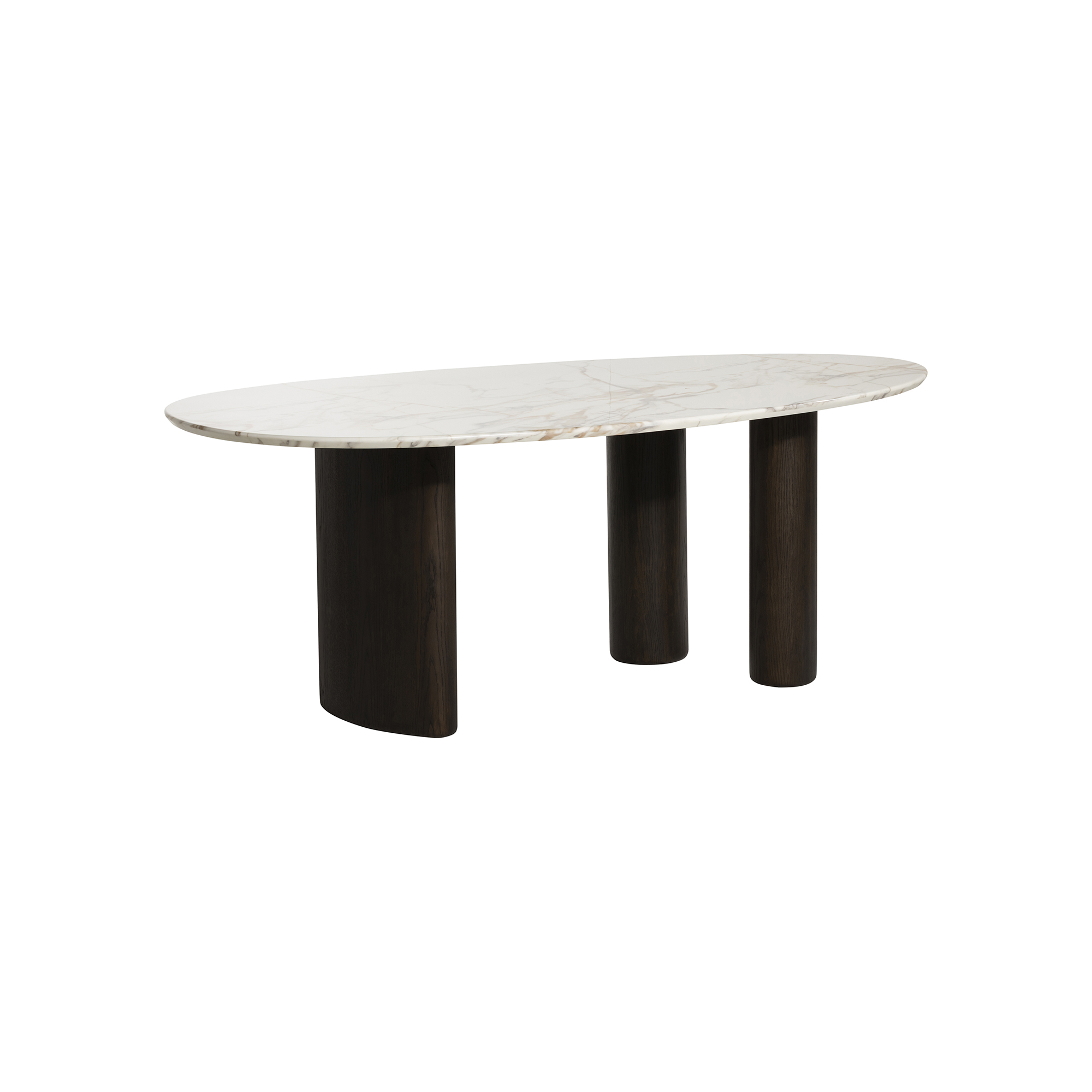 Nord Marble Effect Dining Table, Engineered Wood White Oak Veneer Leg With Brown Finish