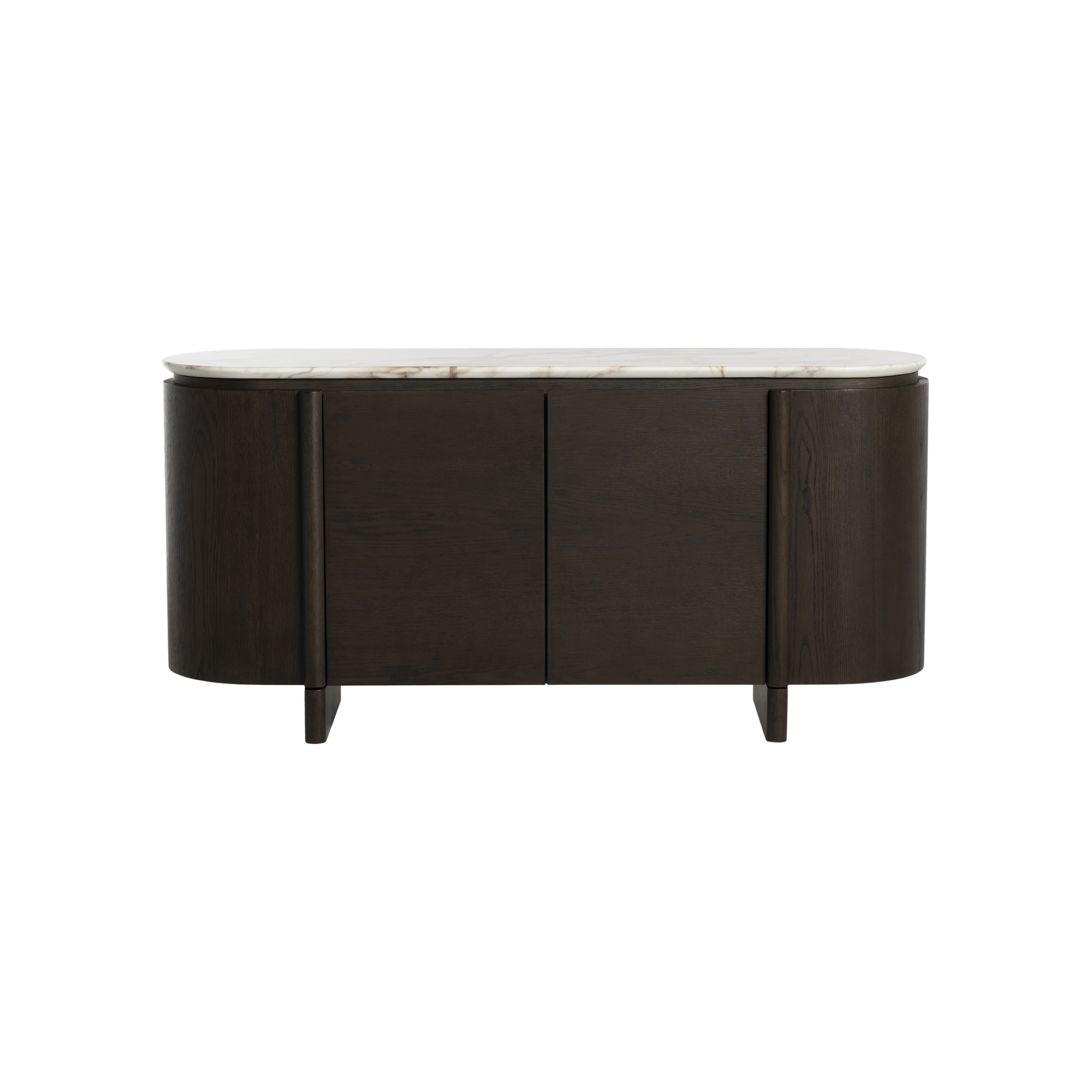 Nord Marble Effect Sideboard, Engineered Wood White Oak Veneer Leg With Brown Finish