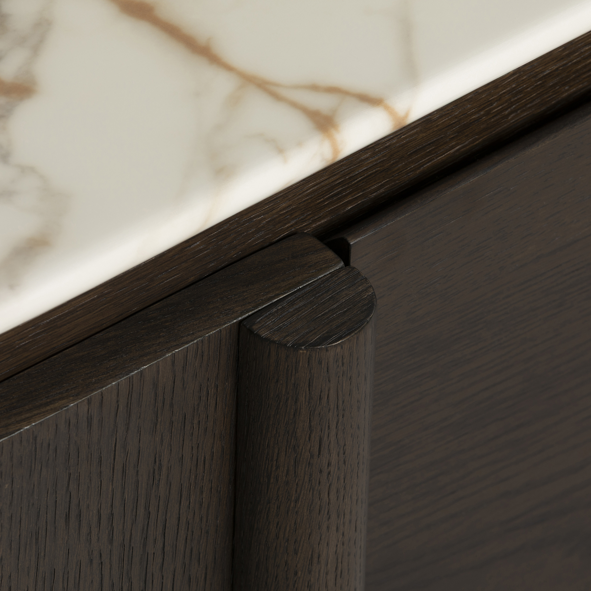 Nord Marble Effect TV Unit, Engineered Wood White Oak Veneer Leg With Brown Finish