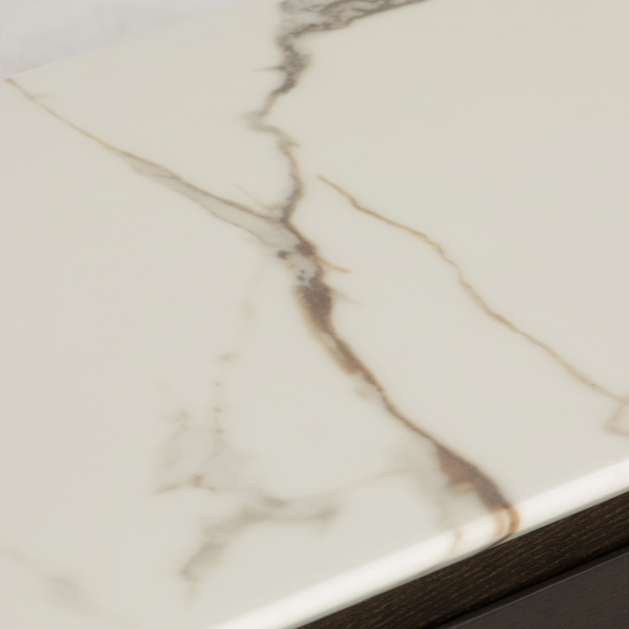 Nord Marble Effect TV Unit, Engineered Wood White Oak Veneer Leg With Brown Finish