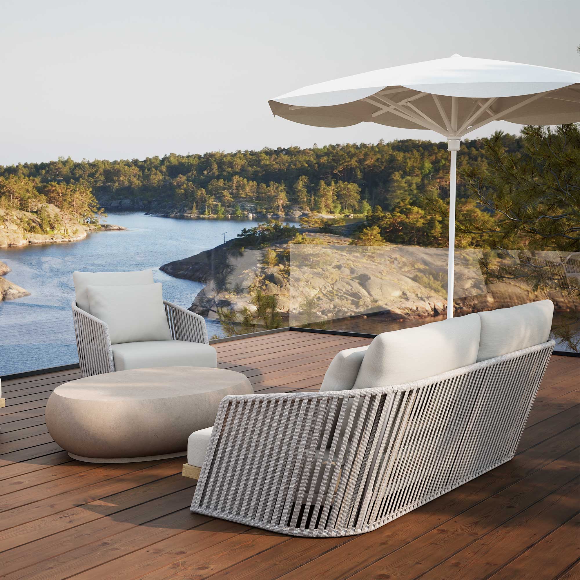 Chania Grey and Teak and Rope Weave Garden Sofa