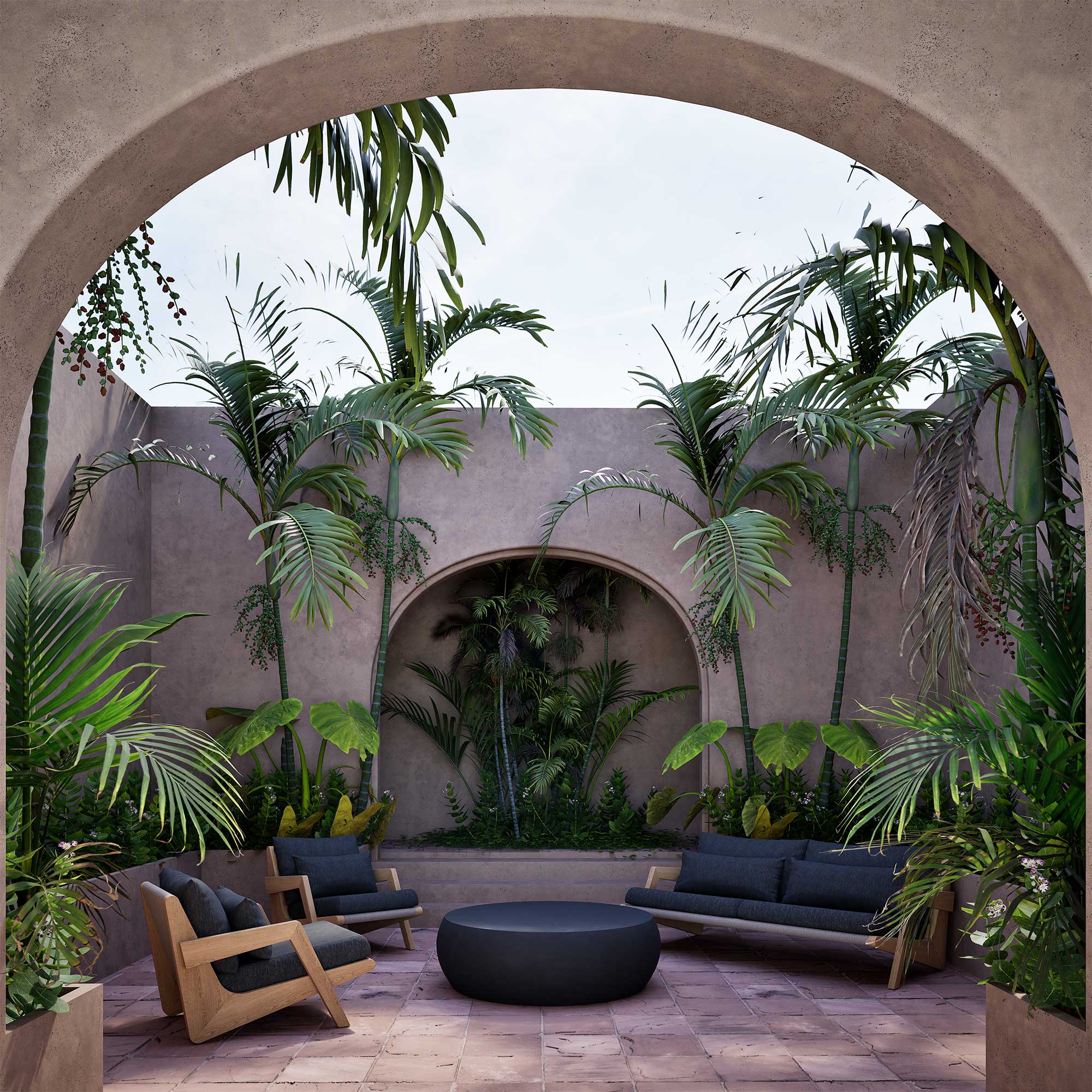 Tahiti Black and Teak Rope Weave Garden Sofa