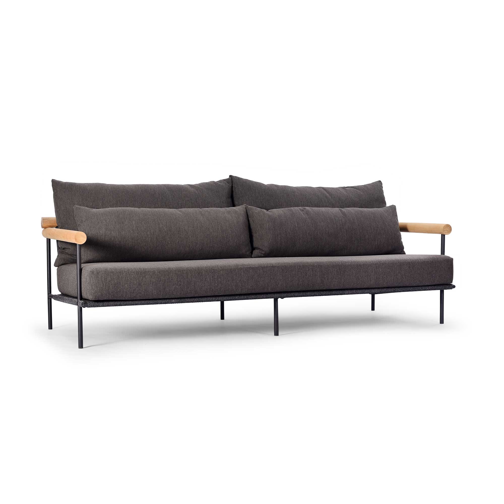 Zanzibar Black and Teak Garden Sofa, Aluminium Black Sand and Teak