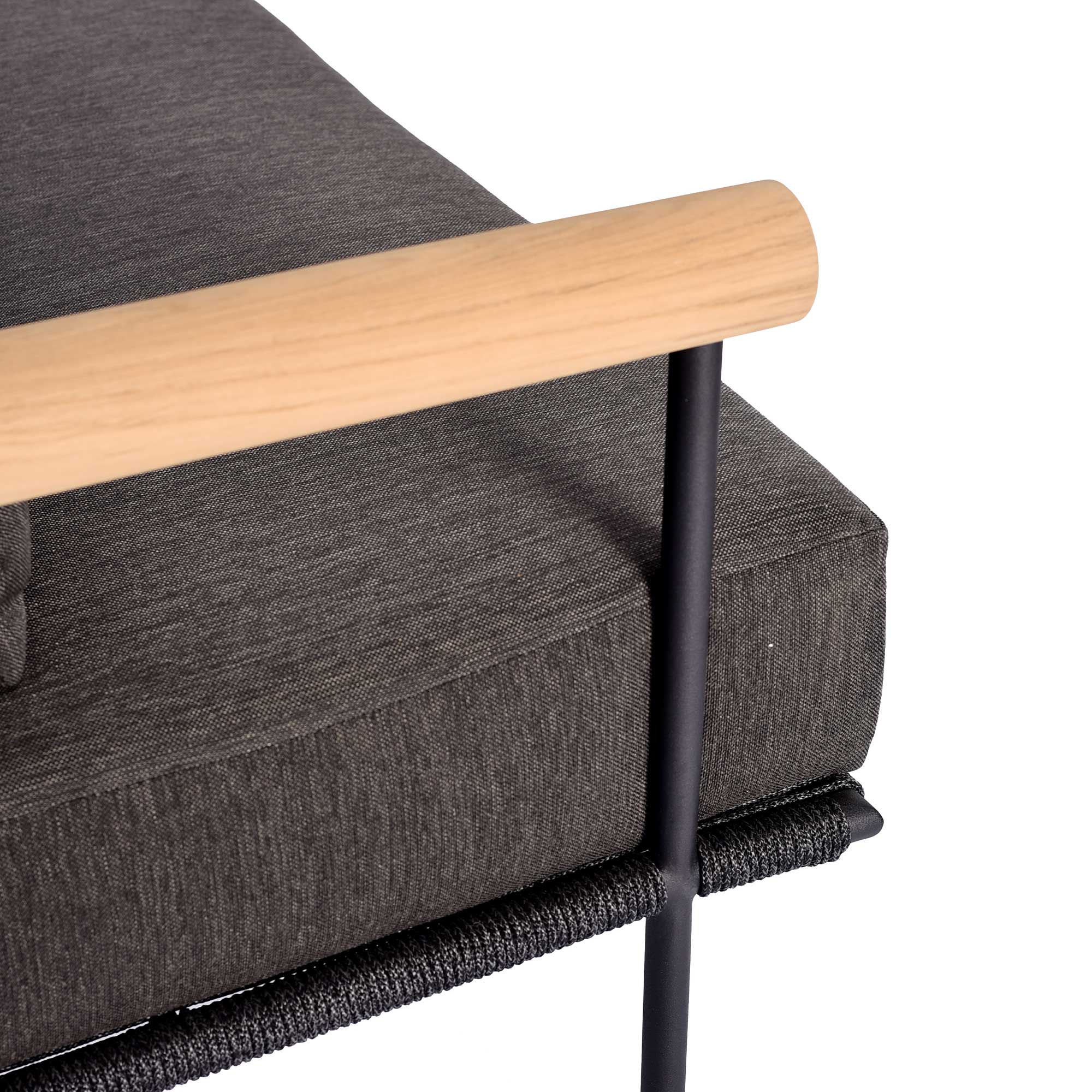 Zanzibar Black and Teak Garden Sofa, Aluminium Black Sand and Teak