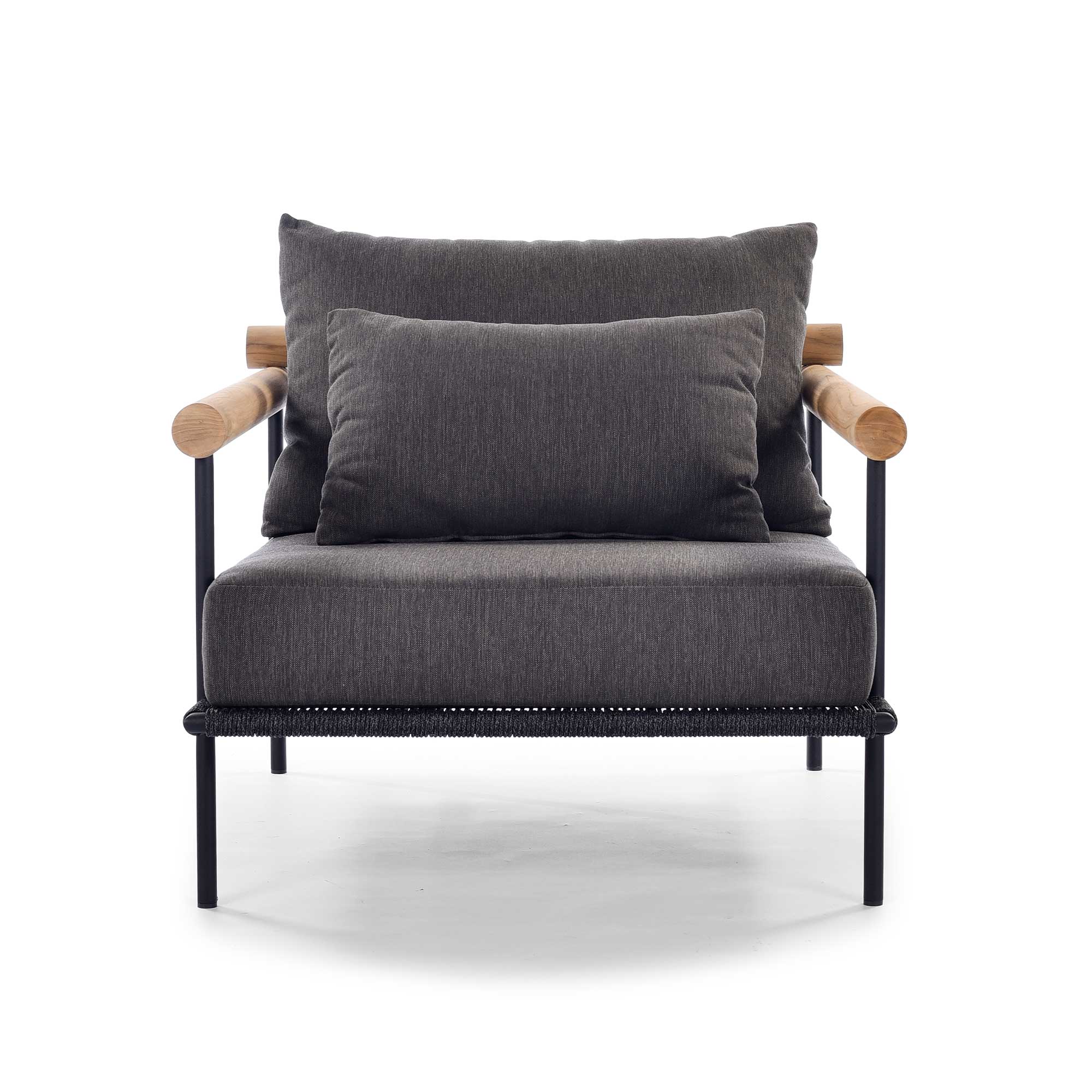 Zanzibar Black and Teak Garden Chair, Aluminium Black Sand and Teak