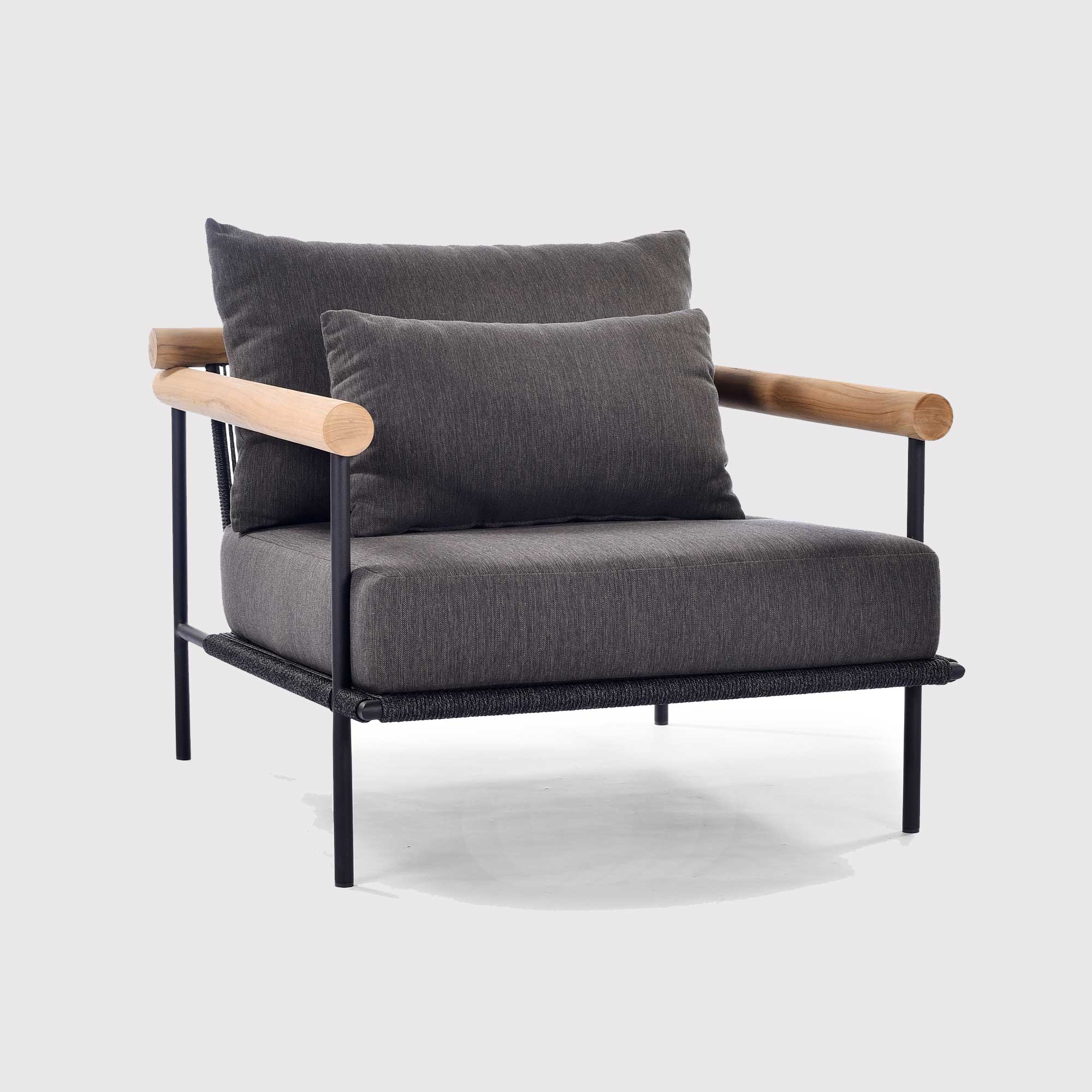 Zanzibar Black and Teak Garden Chair, Aluminium Black Sand and Teak