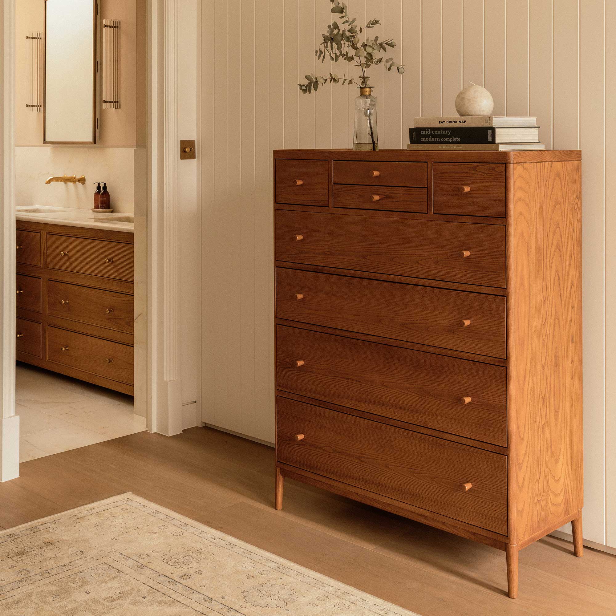 Salina Vintage Salina 8 Drawer Tall Chest, Ash Wood