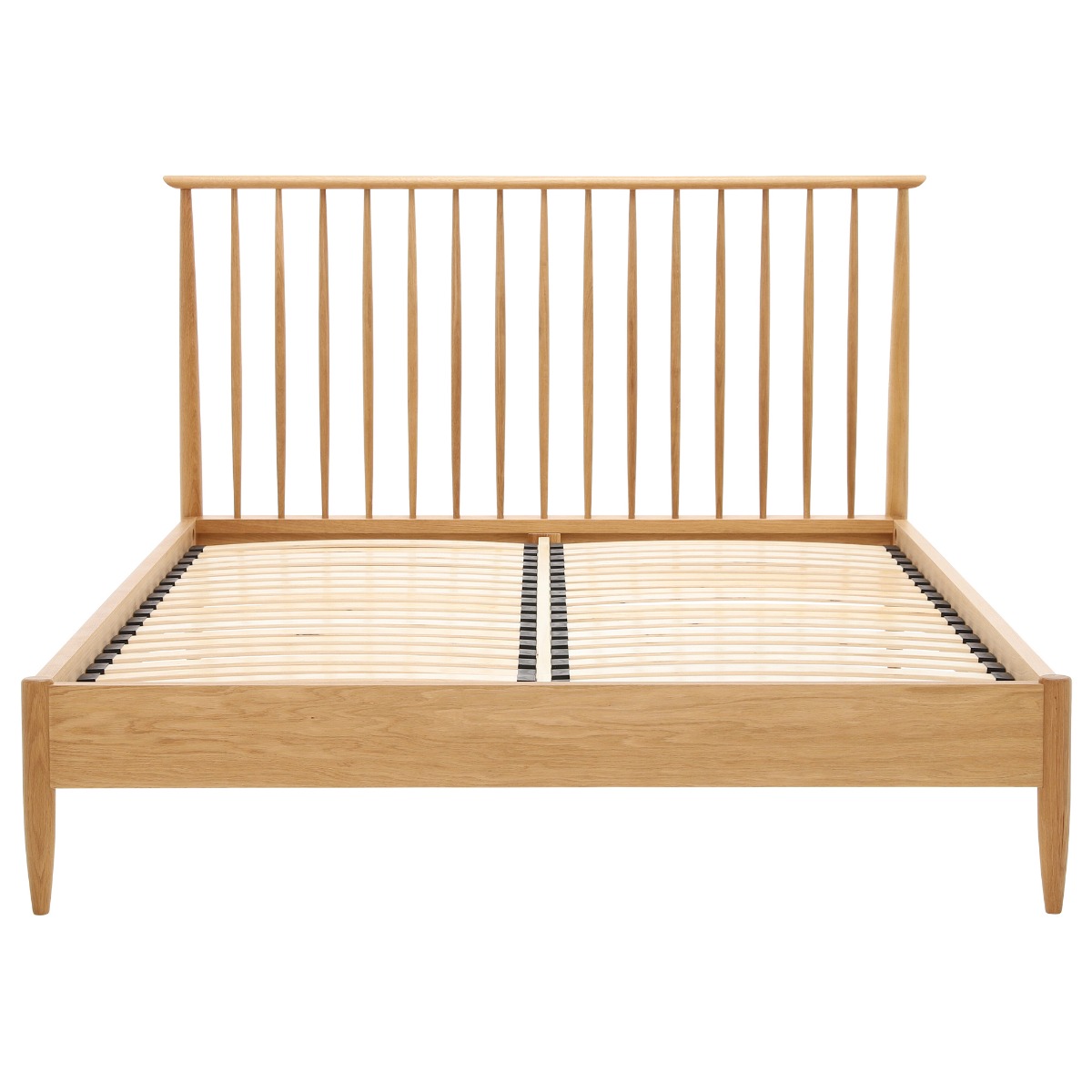 Teramo Bedroom Oak Double Bed Frame with Spindle Headboard, In Clear Matt Finish