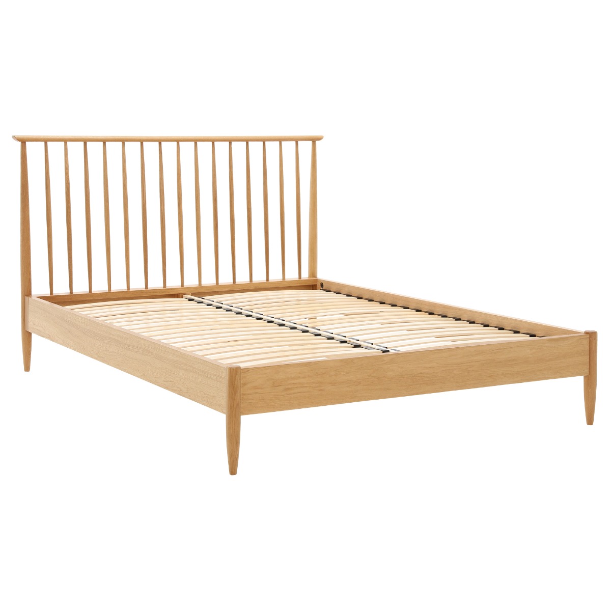 Teramo Bedroom Oak Double Bed Frame with Spindle Headboard, In Clear Matt Finish