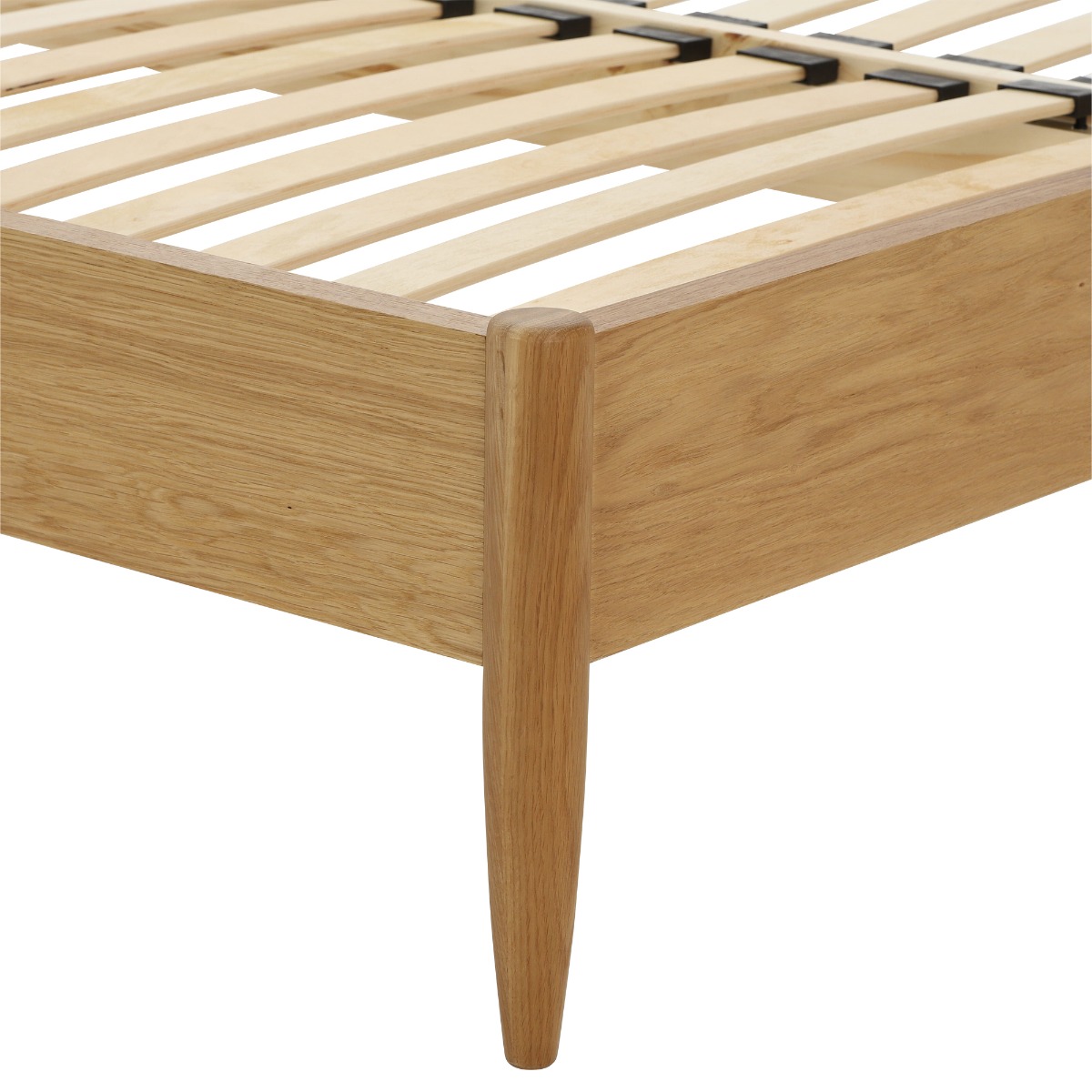 Teramo Bedroom Oak Double Bed Frame with Spindle Headboard, In Clear Matt Finish