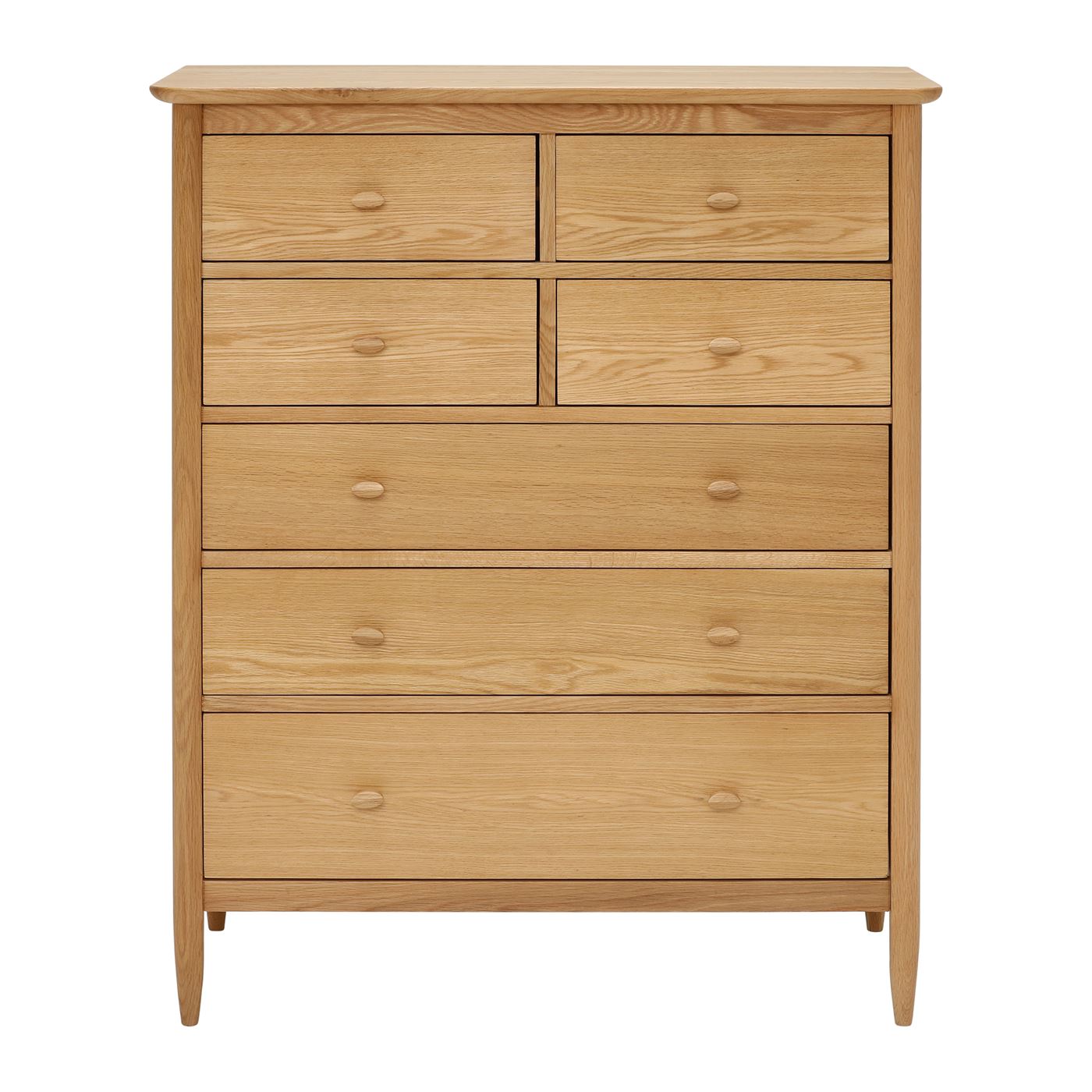 Teramo Bedroom 7 Drawer Tall Wide Oak Chest, In Clear Matt Finish