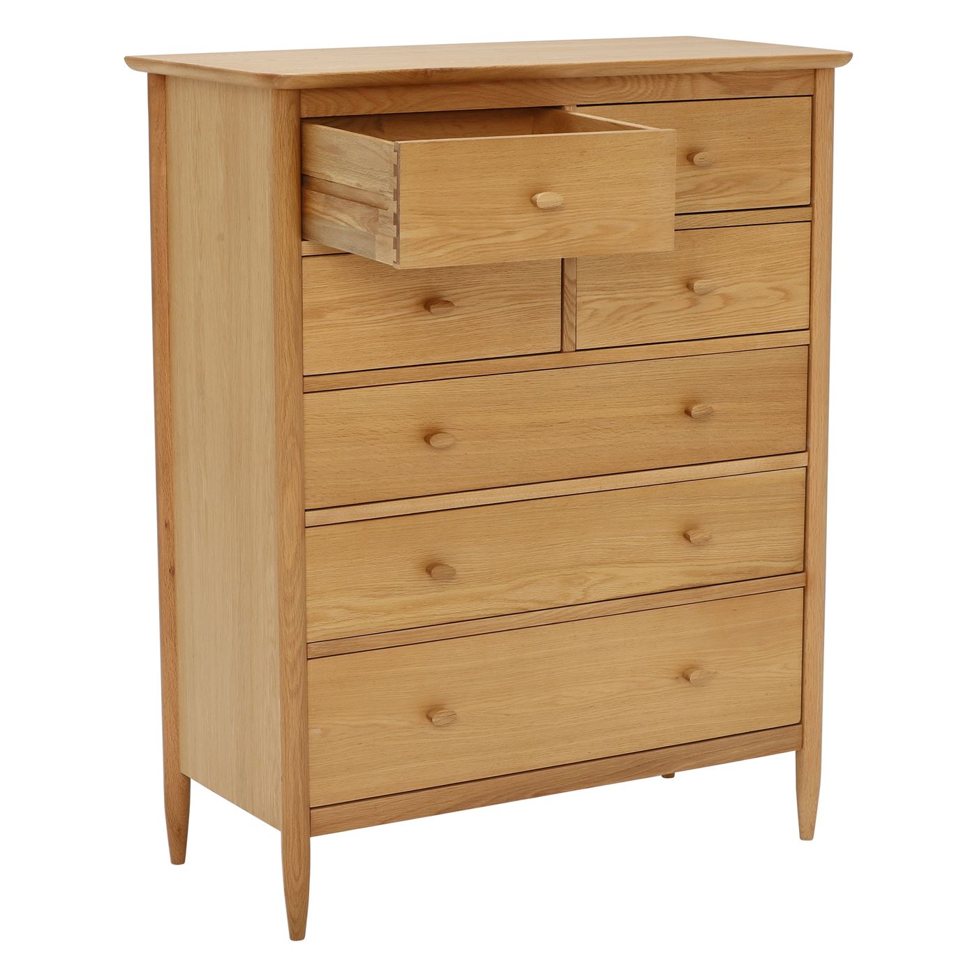 Teramo Bedroom 7 Drawer Tall Wide Oak Chest, In Clear Matt Finish