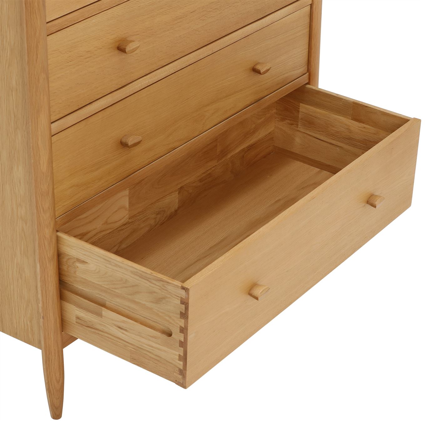 Teramo Bedroom 7 Drawer Tall Wide Oak Chest, In Clear Matt Finish