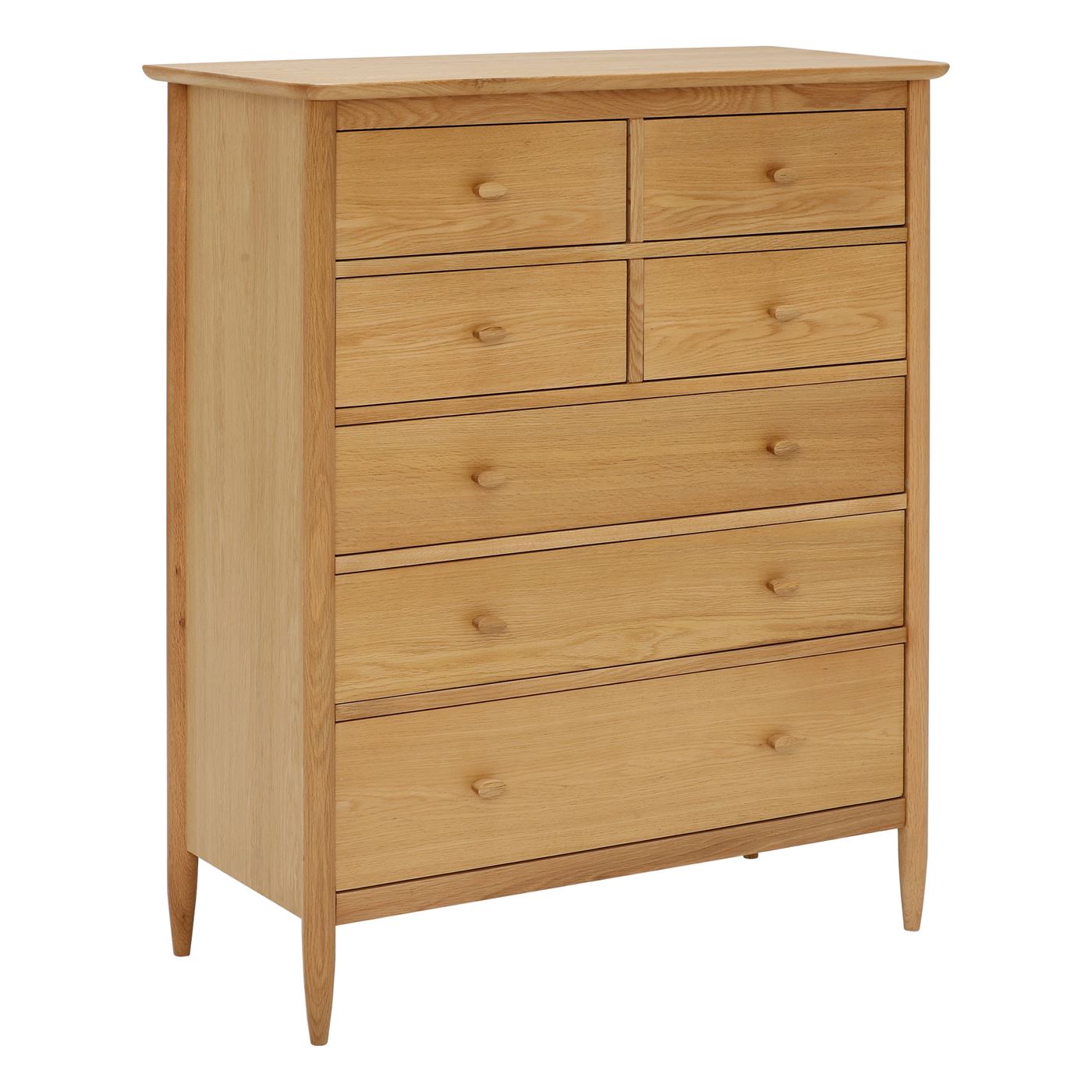 Teramo Bedroom 7 Drawer Tall Wide Oak Chest, In Clear Matt Finish