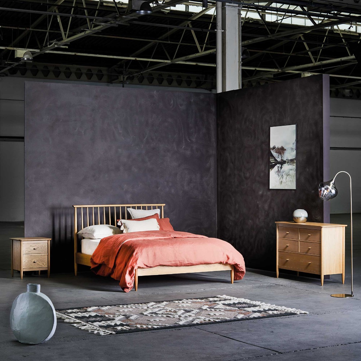 Teramo Bedroom 7 Drawer Tall Wide Oak Chest, In Clear Matt Finish